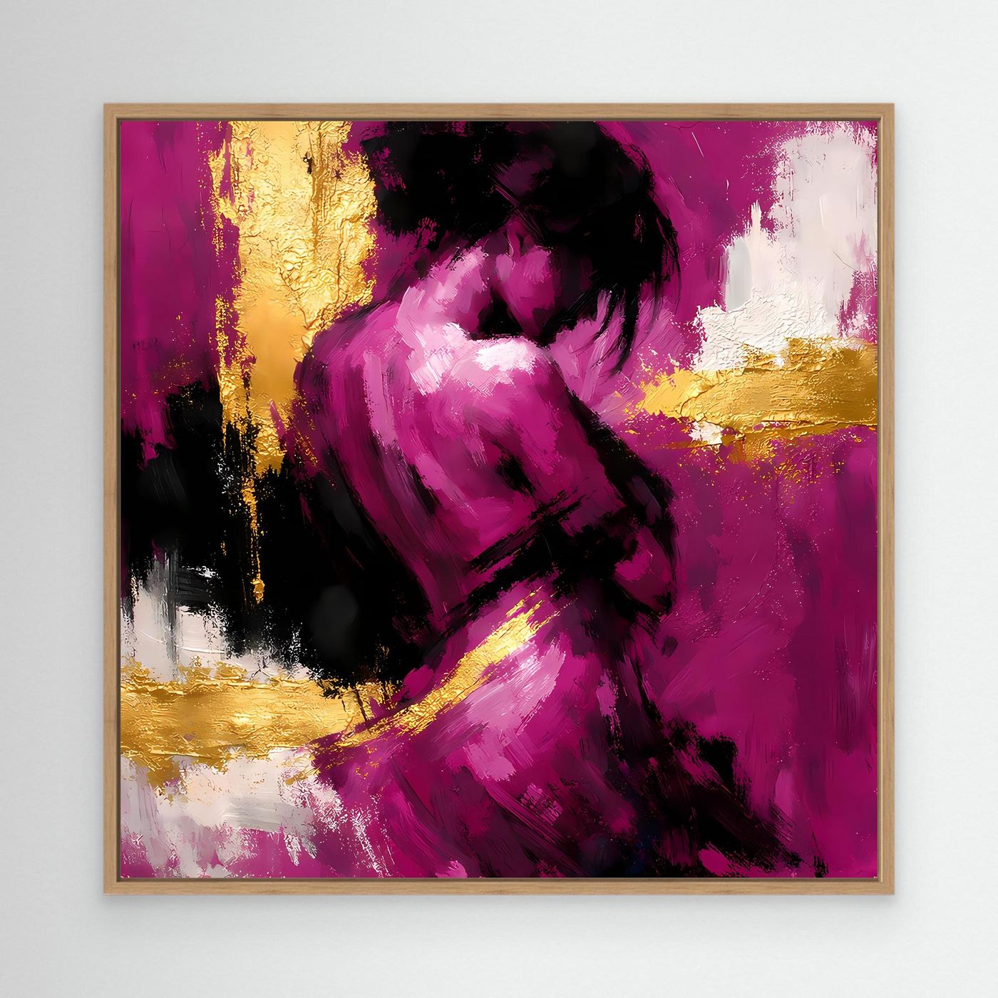 Leinwand Elegante Silhouette in Magenta | Abstraktes Frauengestalt Wandbild Gold