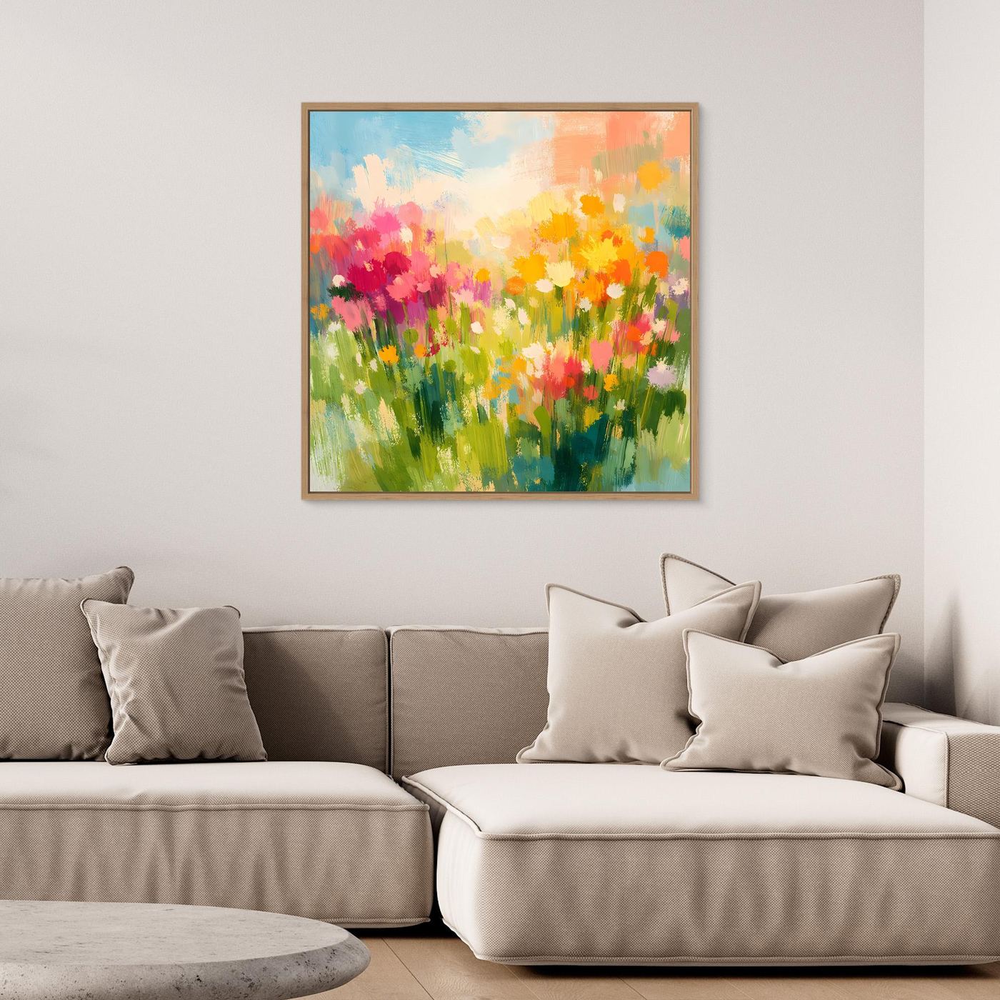 Leinwand Abstrakte Sommerwiese mit Wildblumen | Modernes Blumen Wandbild Bunt