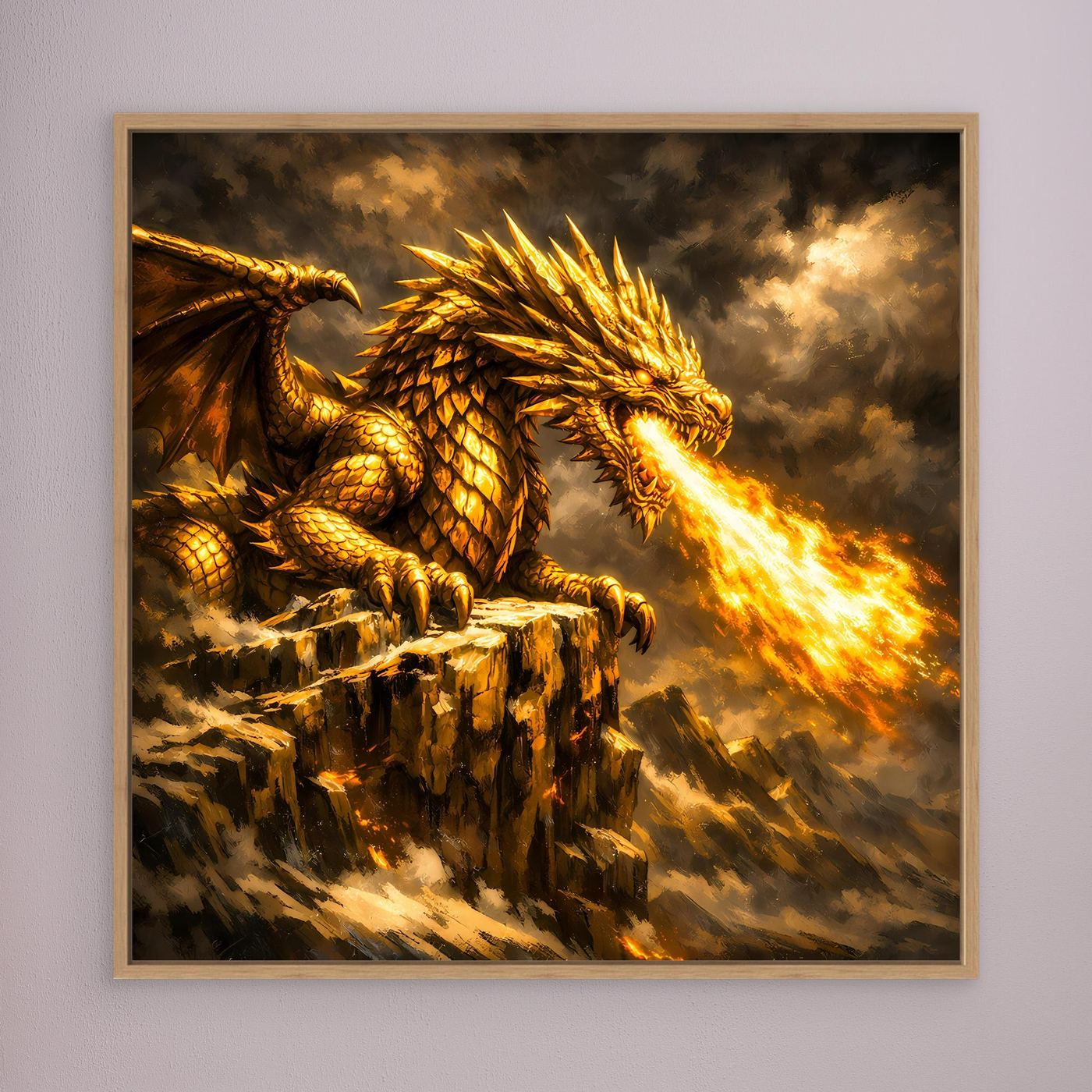Leinwand Goldener Drache | Majestätisches Fantasy Wandbild
