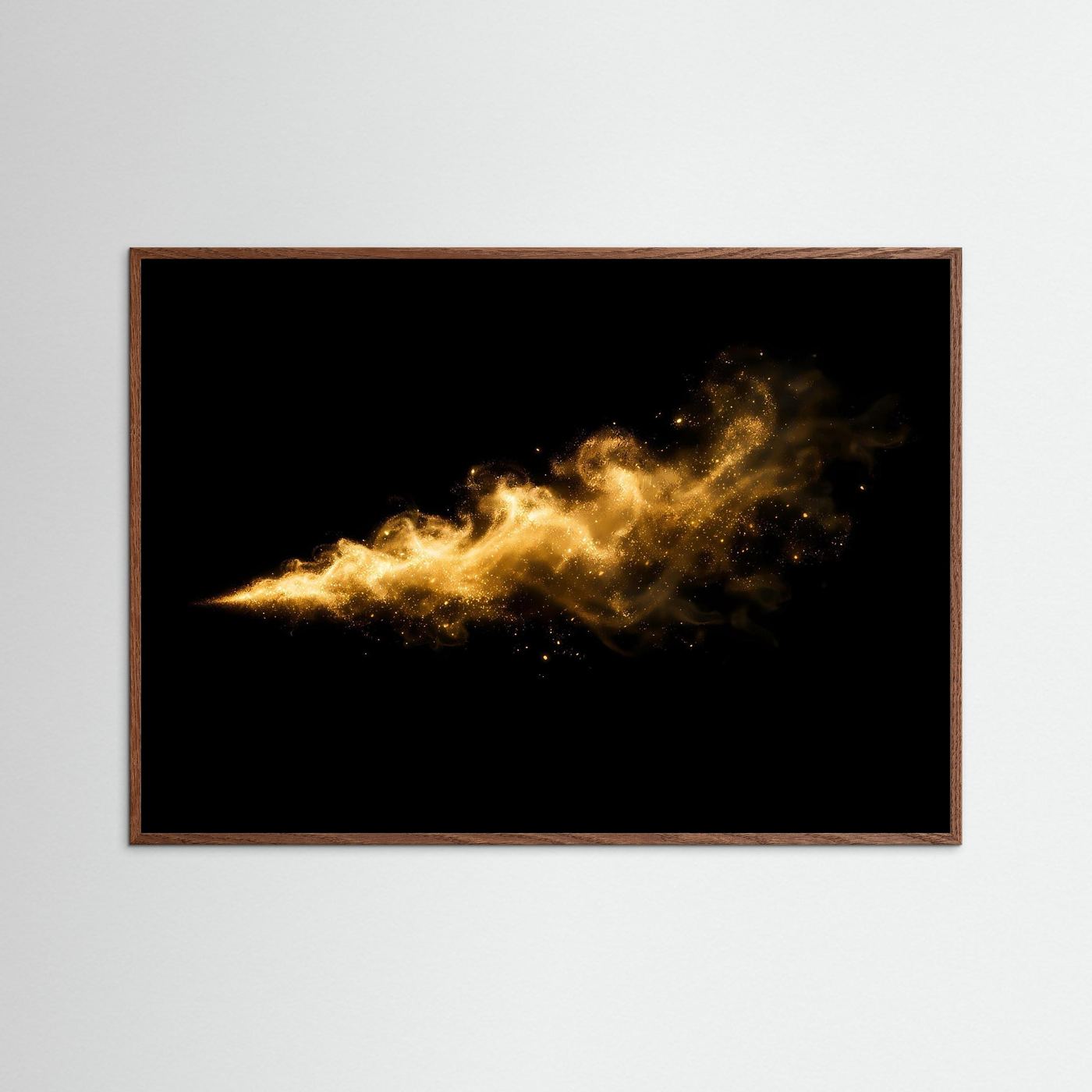 Eleganter Goldstaub im Rauchwirbel | Abstraktes Luxus Poster Querformat