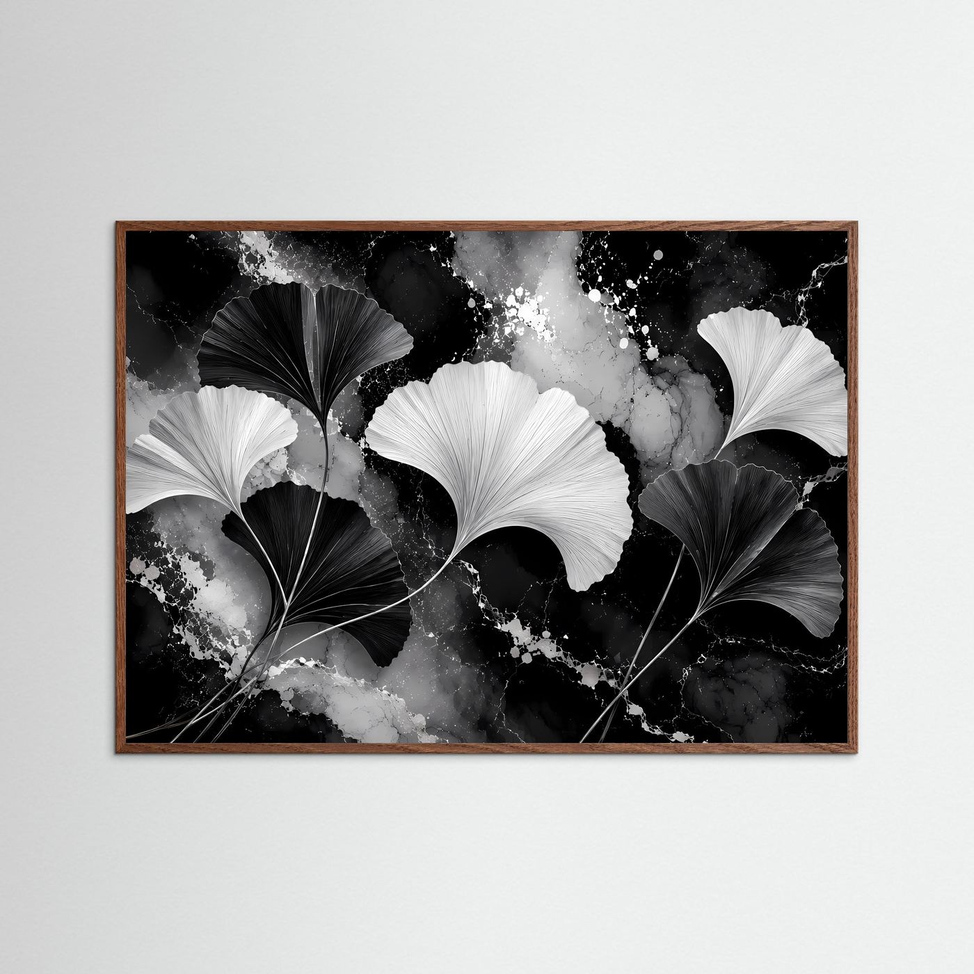 Ginkgo Blätter Poster Schwarz Weiß | Moderne Botanische Wandkunst | Elegantes Abstraktes Natur Wandbild | Minimalistische Kunst