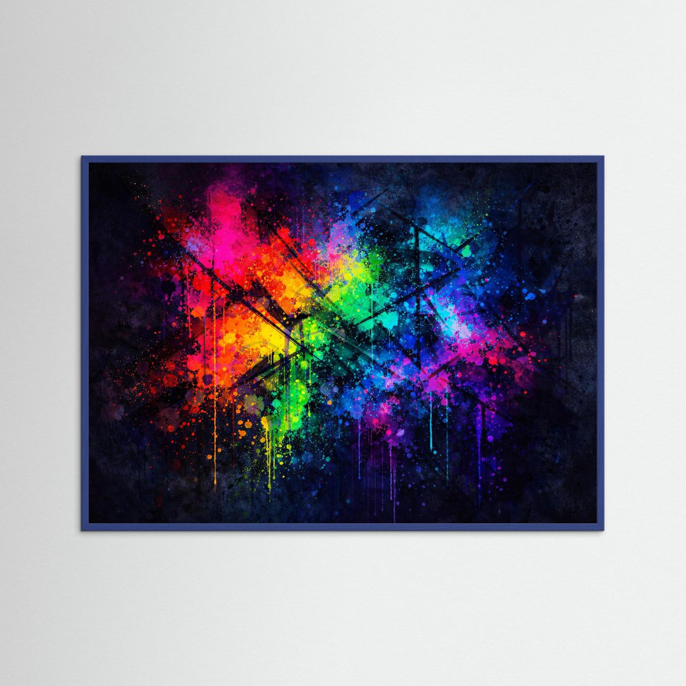 Abstrakte Farbexplosion im Neon-Look | Modernes Splash Art Poster Querformat
