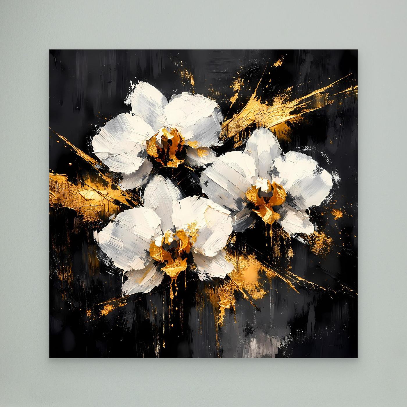 Leinwand Elegante Orchideen in Weiß und Gold | Modernes Abstraktes Blumen Wandbild
