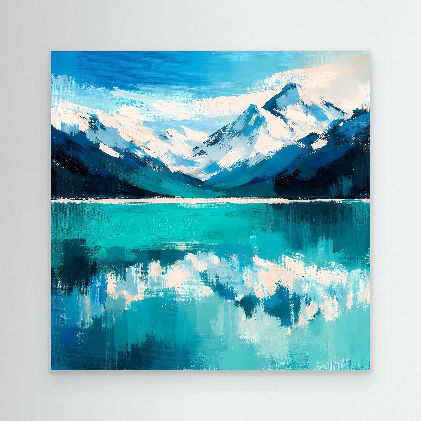 Leinwand Abstraktes Bergsee Gemälde | Modernes Alpines Wandbild Türkis Blau