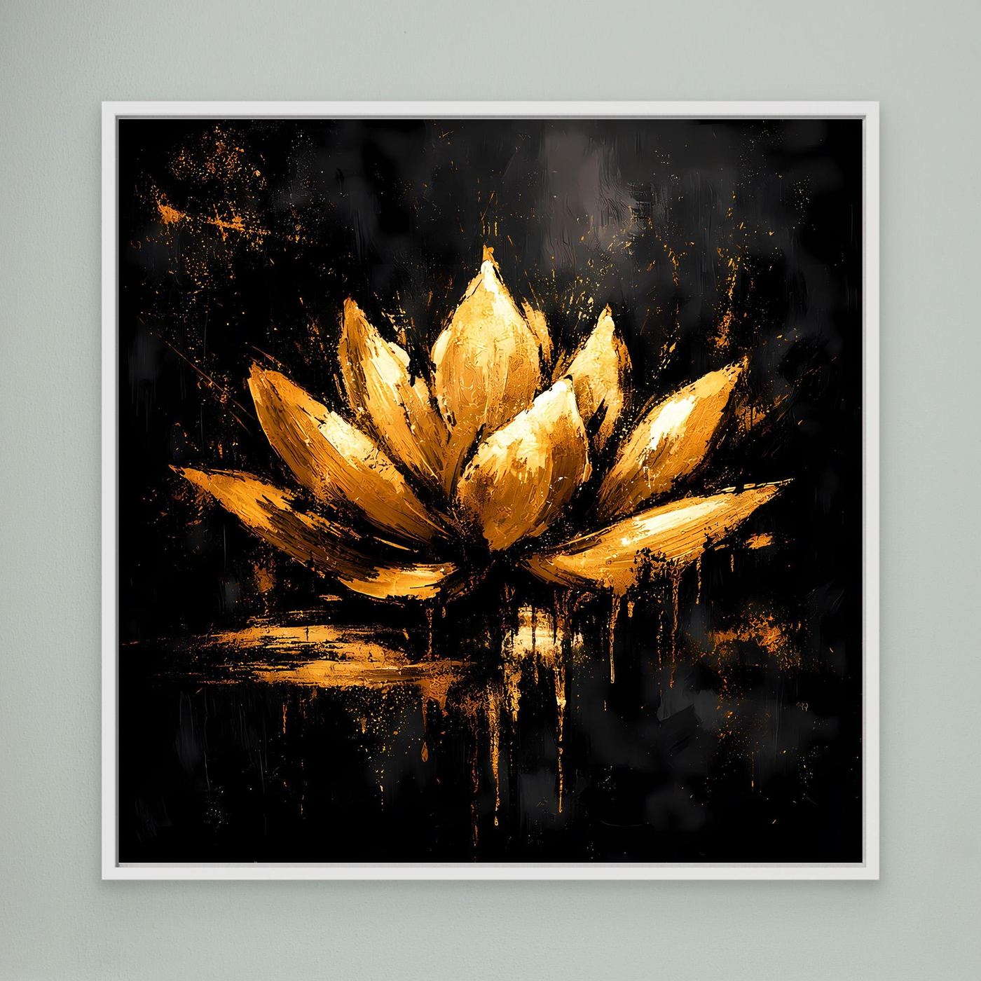 Leinwand Goldene Lotusblüte auf Schwarz | Abstraktes Meditations Wandbild