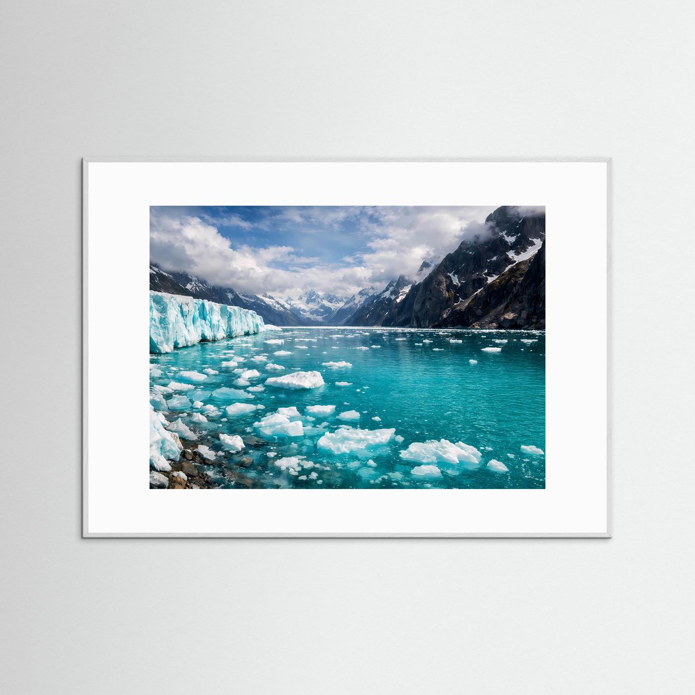 Gletscher und Eisberge im Fjord | Arktis Naturposter Querformat
