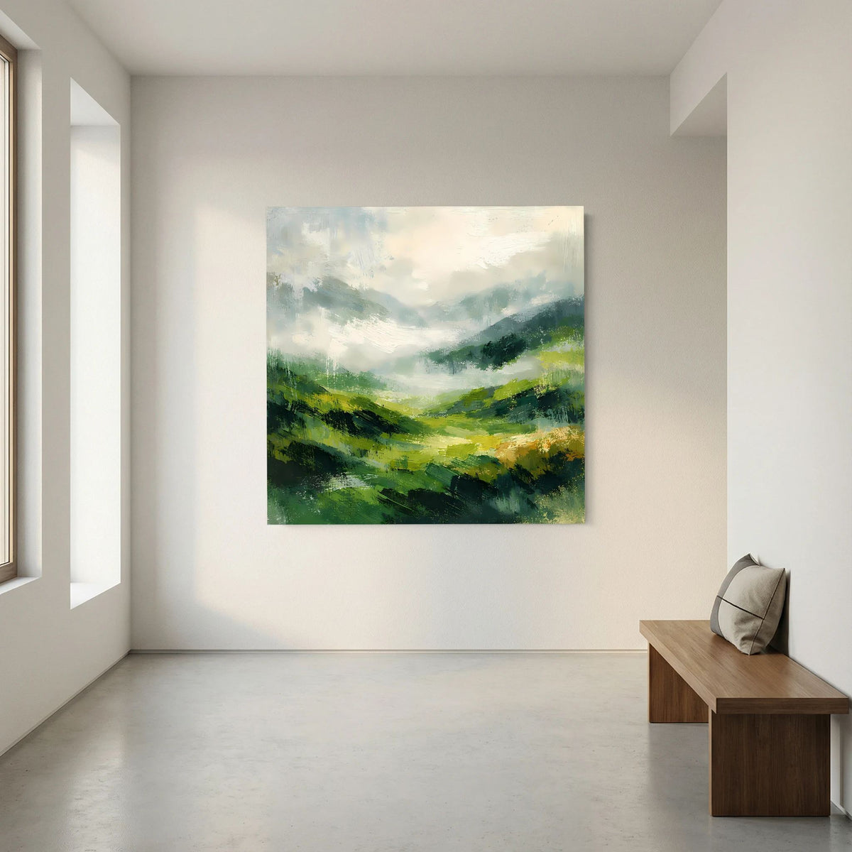 Leinwand Abstraktes Hügellandschaft Gemälde | Modernes Grünes Tal Wandbild Natur