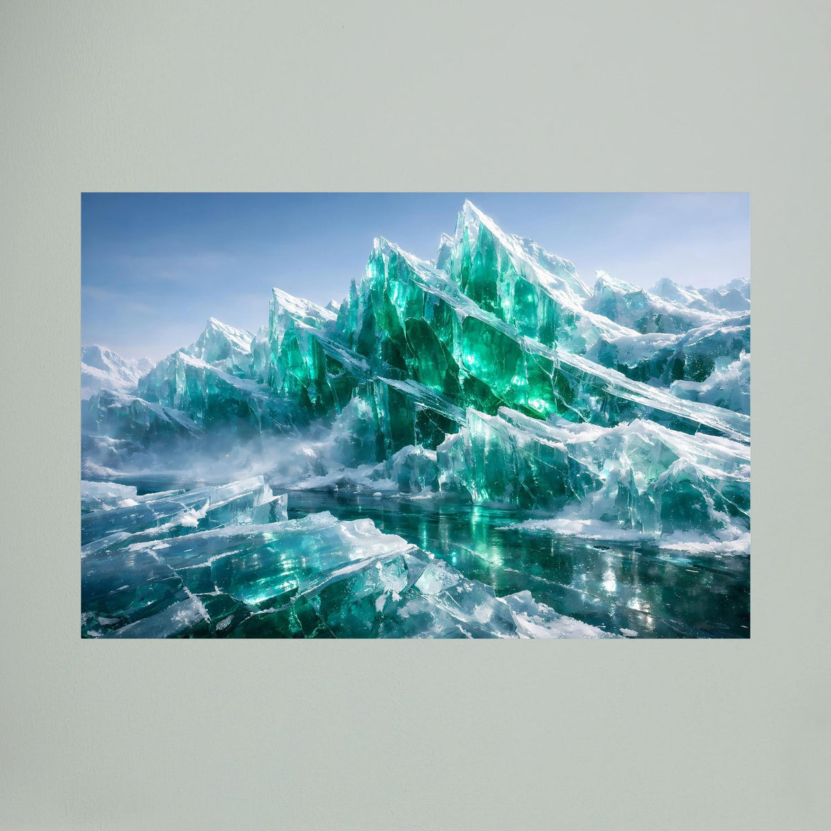 Poster mit smaragdgrünen Eisbergen und türkis schimmerndem Eis, Querformat