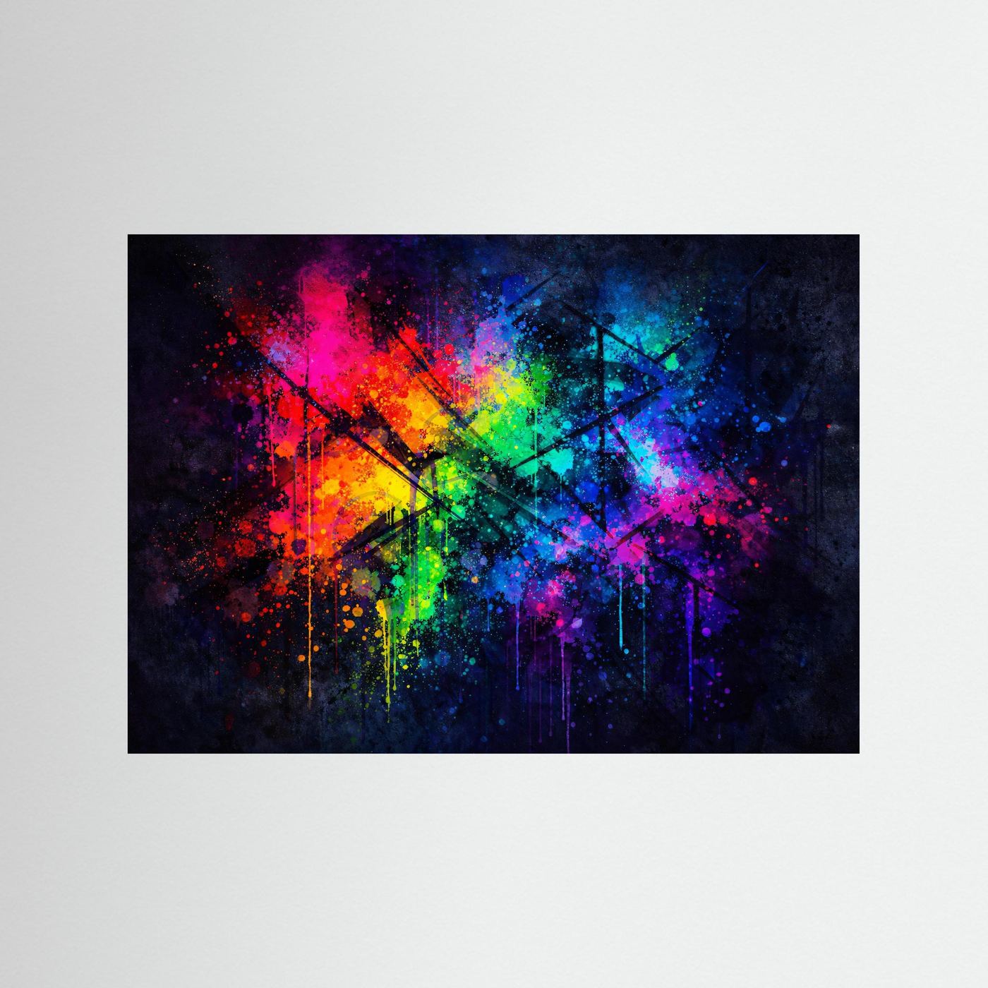 Abstrakte Farbexplosion im Neon-Look | Modernes Splash Art Poster Querformat