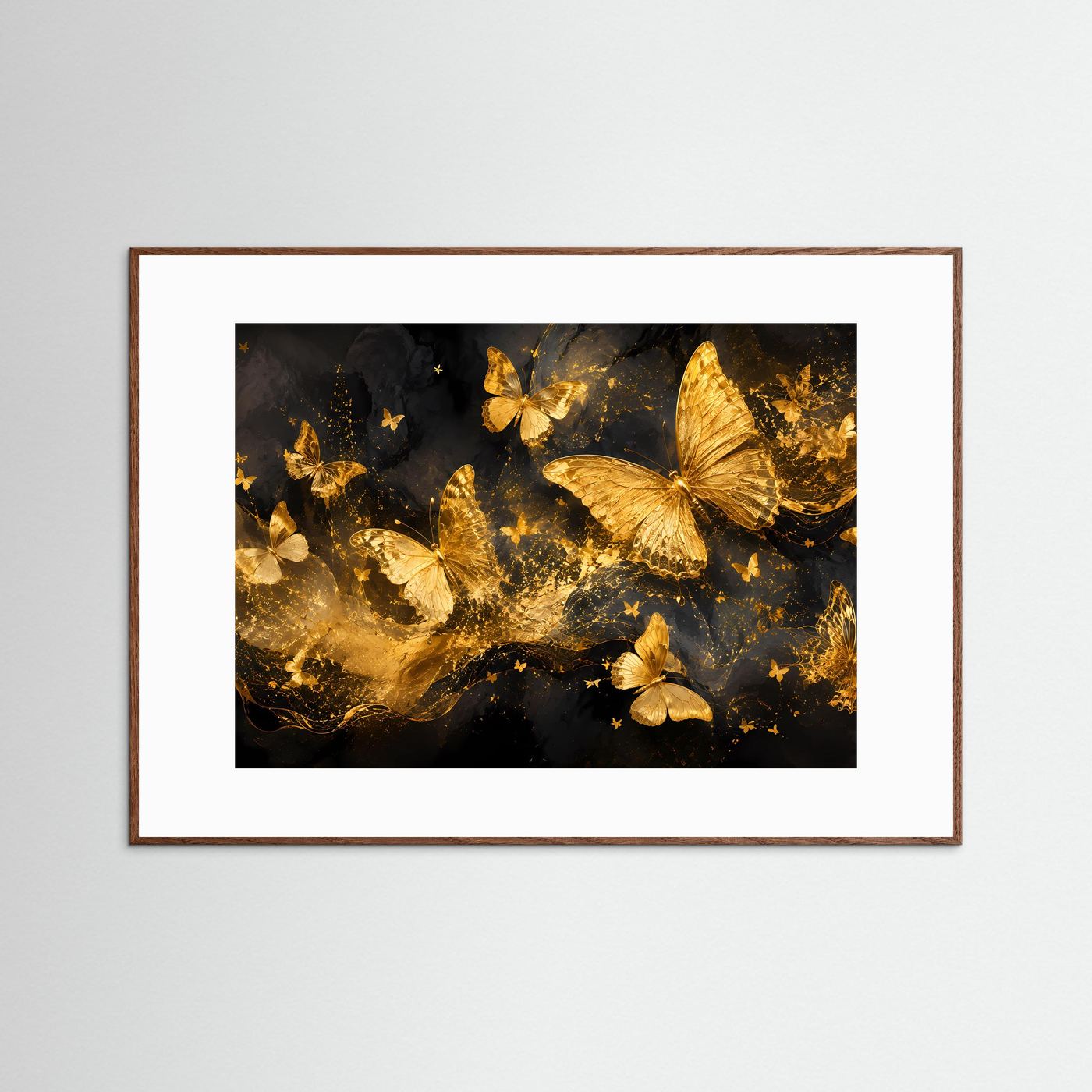 Goldene Schmetterlinge Poster | Luxuriöse Schwarz Gold Wandkunst | Elegantes Abstraktes Schmetterlingsbild | Modernes Wandbild | Premium Wall Art