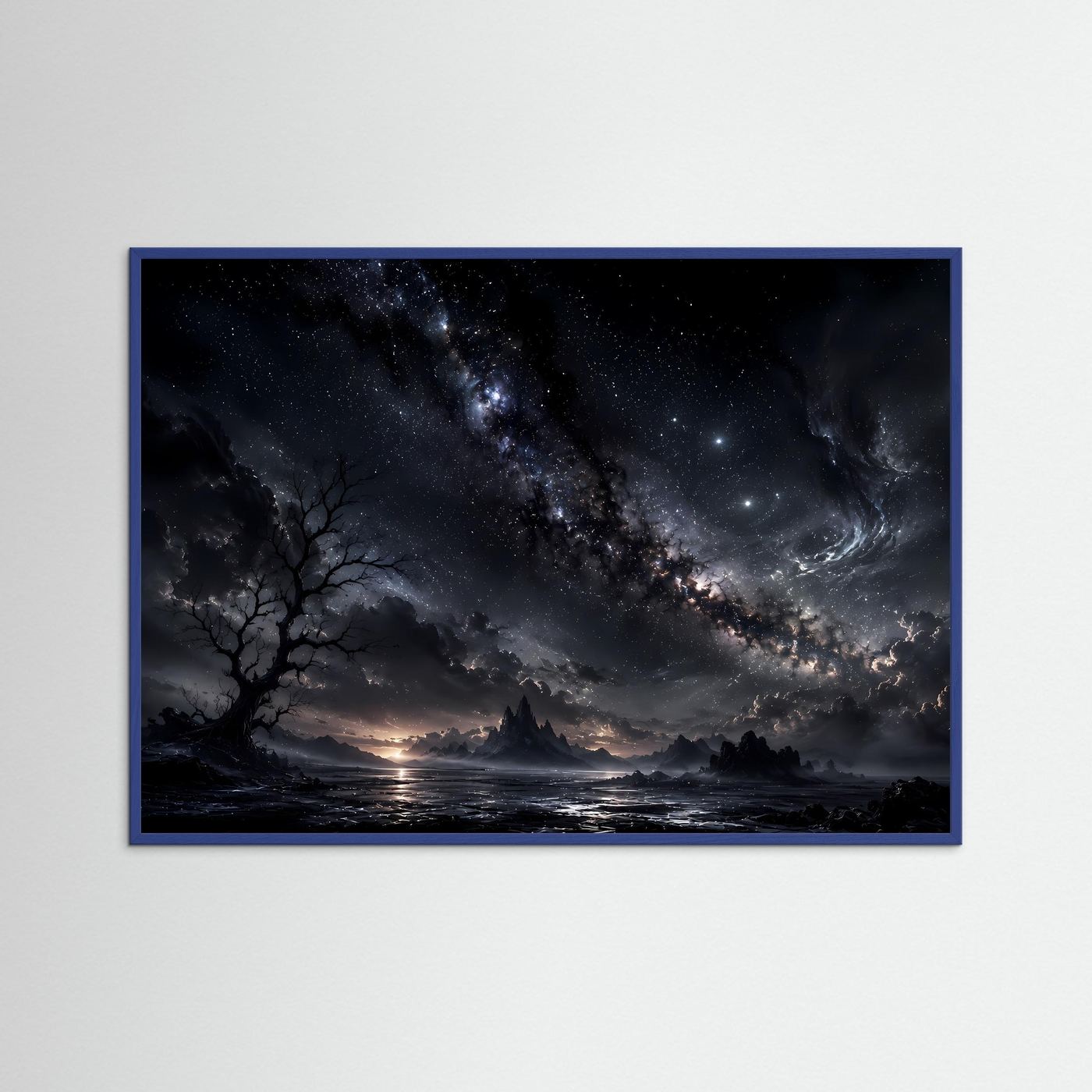 Milchstraße Poster Schwarz Weiß | Mystischer Sternenhimmel Landschaft | Kosmische Nacht Wandbild | Fantasy Himmel | Moderne Himmelskunst