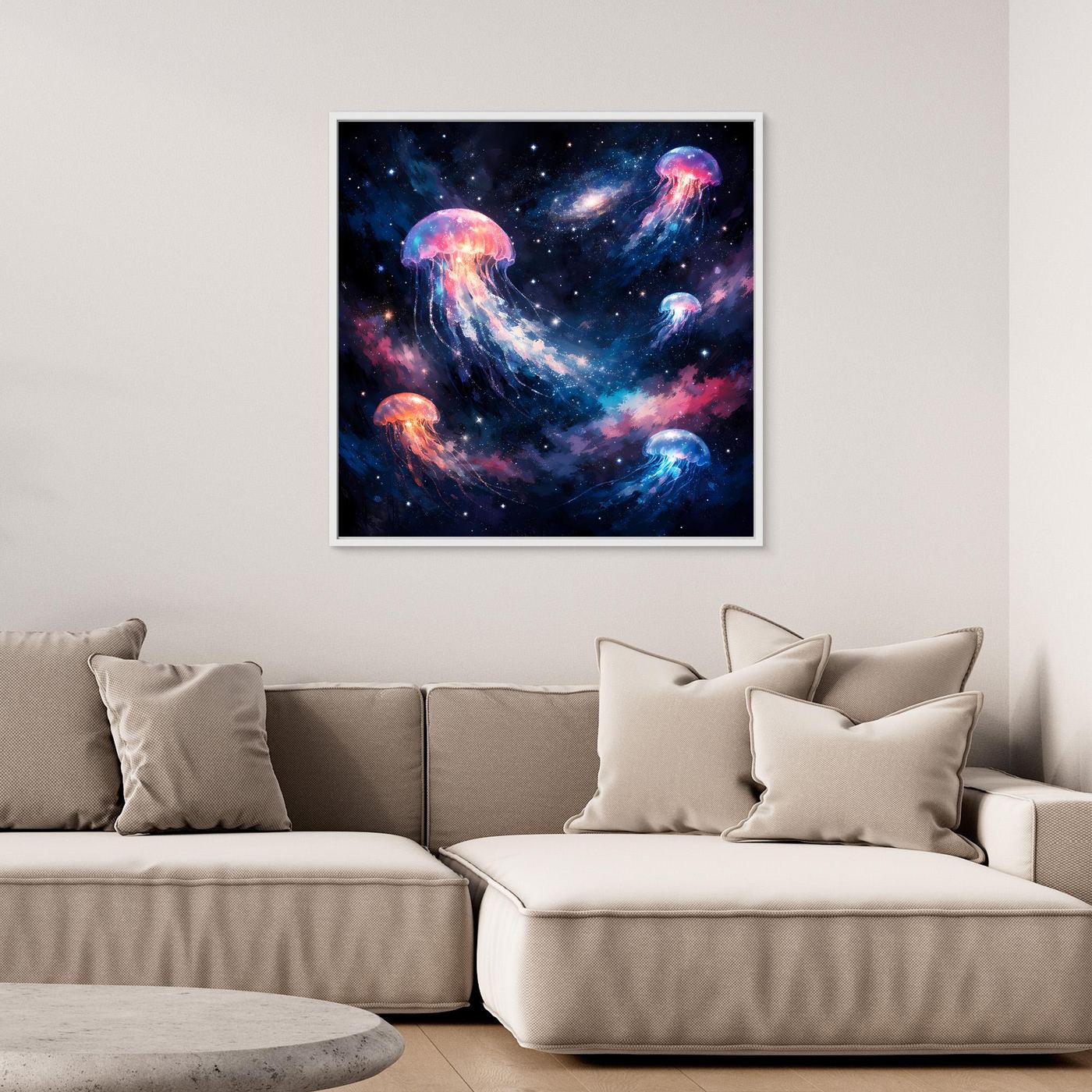 Leinwand Leuchtende Qualle im Tiefsee-Leuchten | Abstraktes Maritimes Wandbild