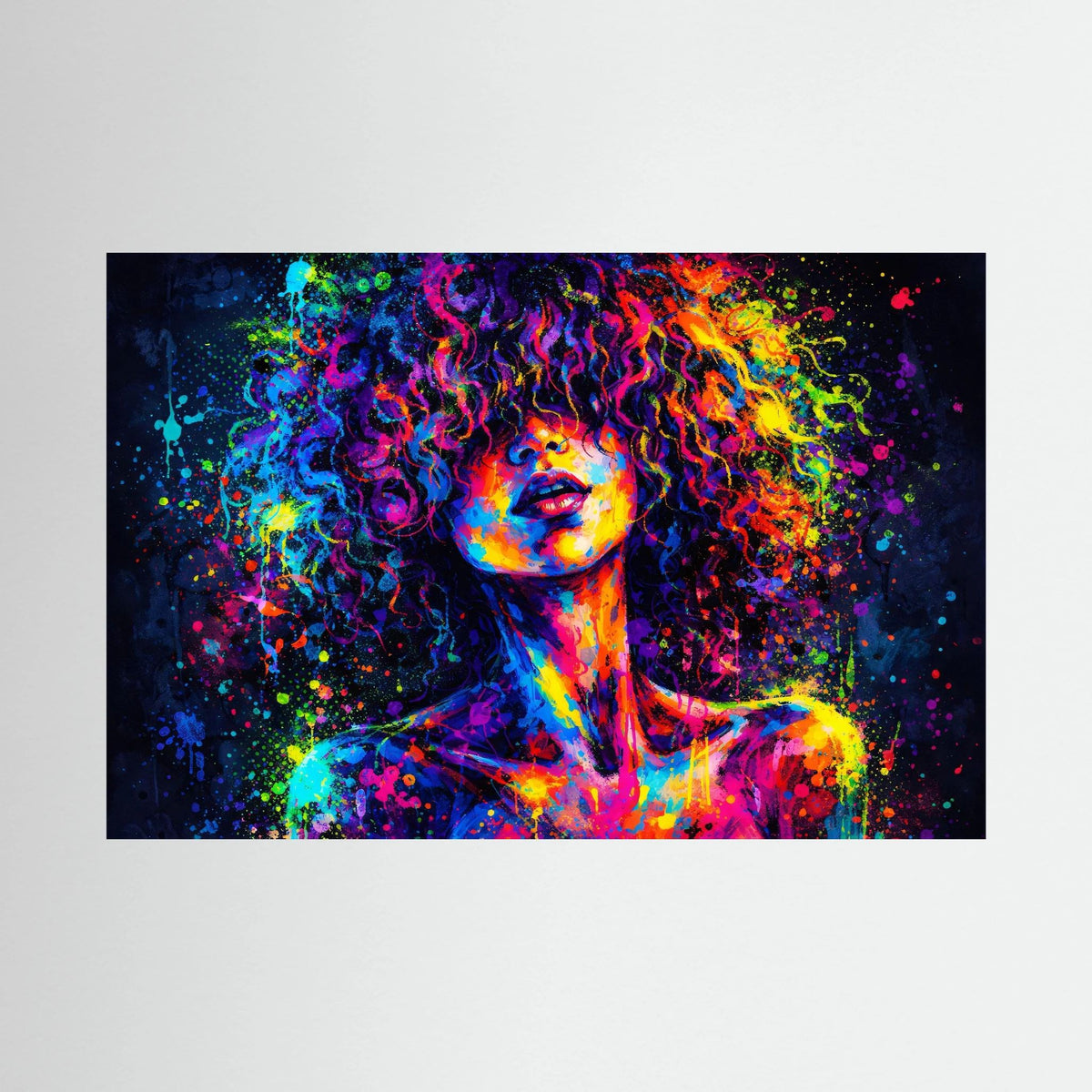 Neonfarbenes Poster mit abstrakter Frauenbüste, Querformat