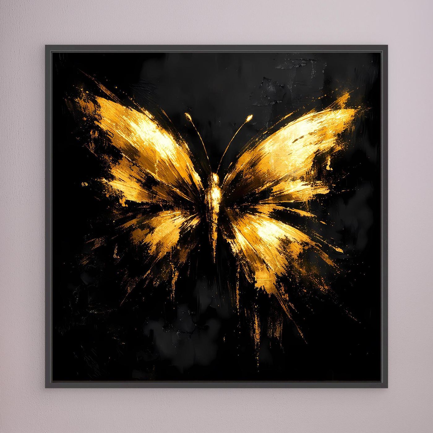 Leinwand Goldener Schmetterling auf Schwarz | Abstraktes Luxus Wandbild