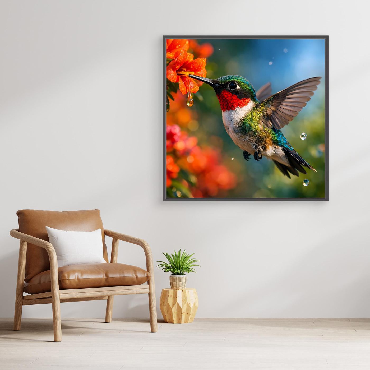 Leinwand Kolibri im Blütenrausch | Farbenfrohes Vogel Natur Wandbild