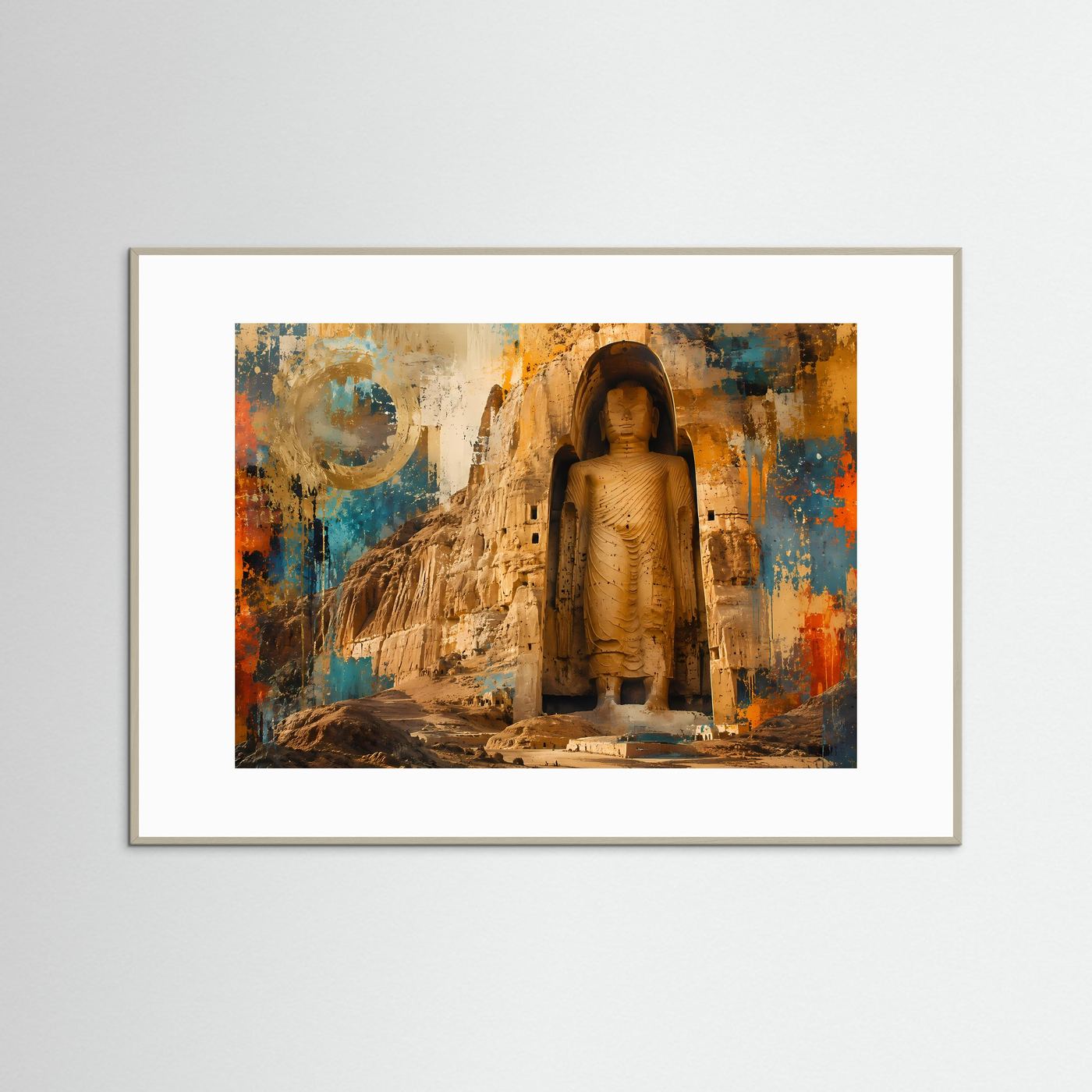 Bamiyan Buddha Poster | Abstrakte Buddhistische Wandkunst | Spirituelle Felsstatue | Modernes Zen Wandbild