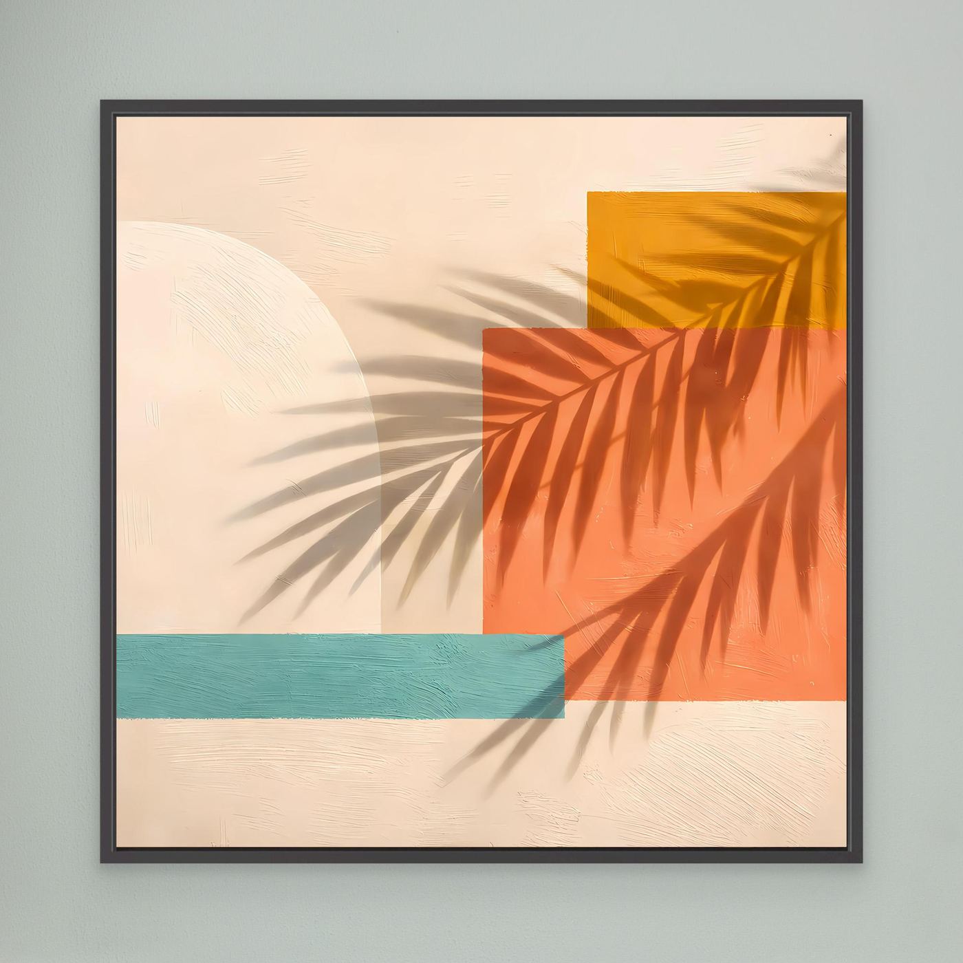 Leinwand Abstrakte Geometrie mit Palmenschatten | Modernes Boho Wandbild Terracotta