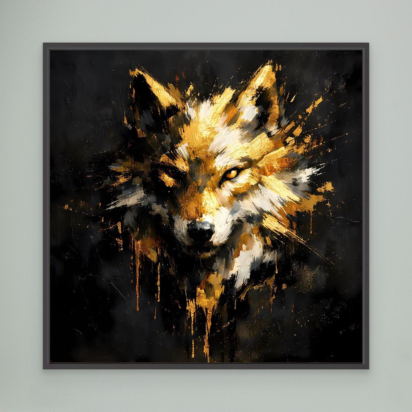 Leinwand Goldener Wolfskopf | Abstraktes Wildtier Wandbild Modern