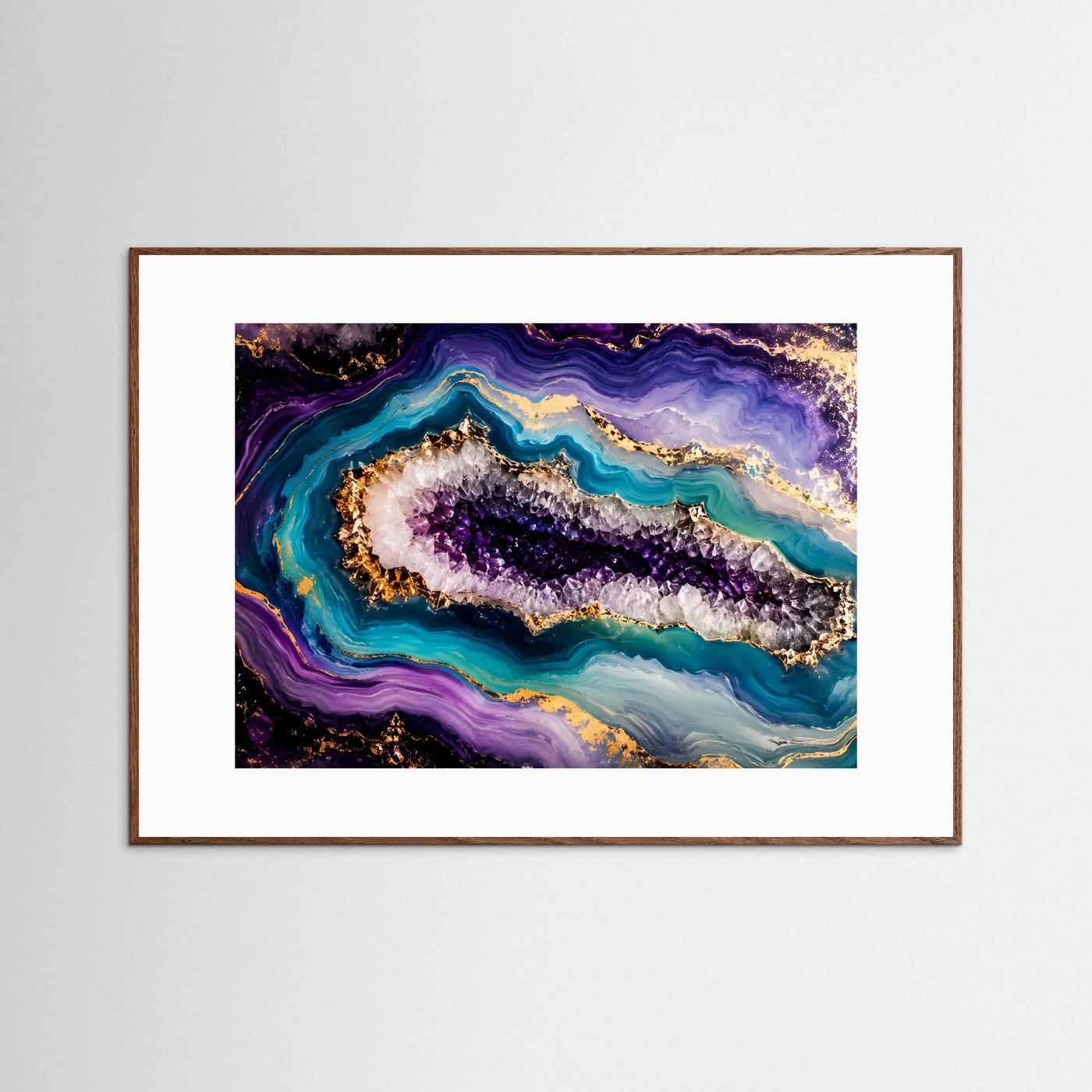 Amethyst Geode Poster | Abstrakte Kristall Wandkunst mit Gold | Luxuriöse Edelstein Kunst | Modernes Geoden Wandbild