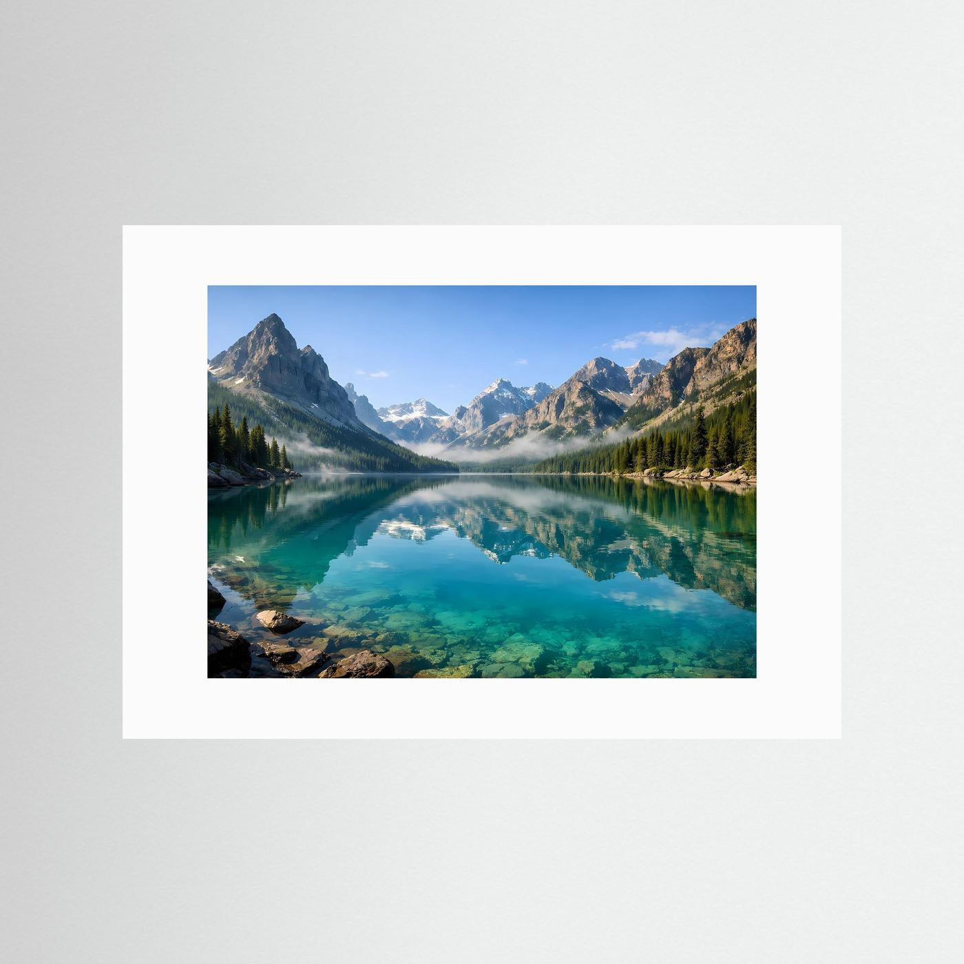 Kristallklarer Bergsee im Panorama | Wandbild Natur & Alpen Querformat