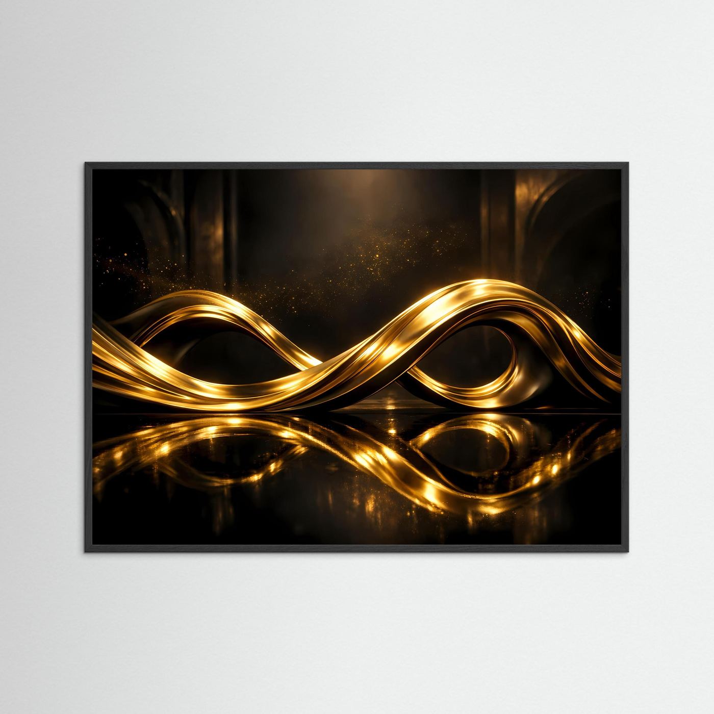 Elegante Goldene Wellen im Unendlichkeitsdesign | Luxus Kunst & Abstrakte Wanddeko Querformat