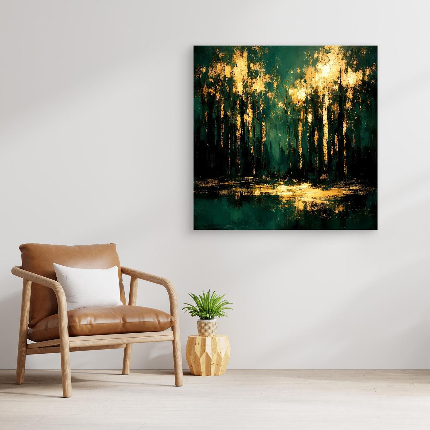 Leinwand Mystischer Wald im Abendlicht | Abstraktes Natur Wandbild Moderne Kunst
