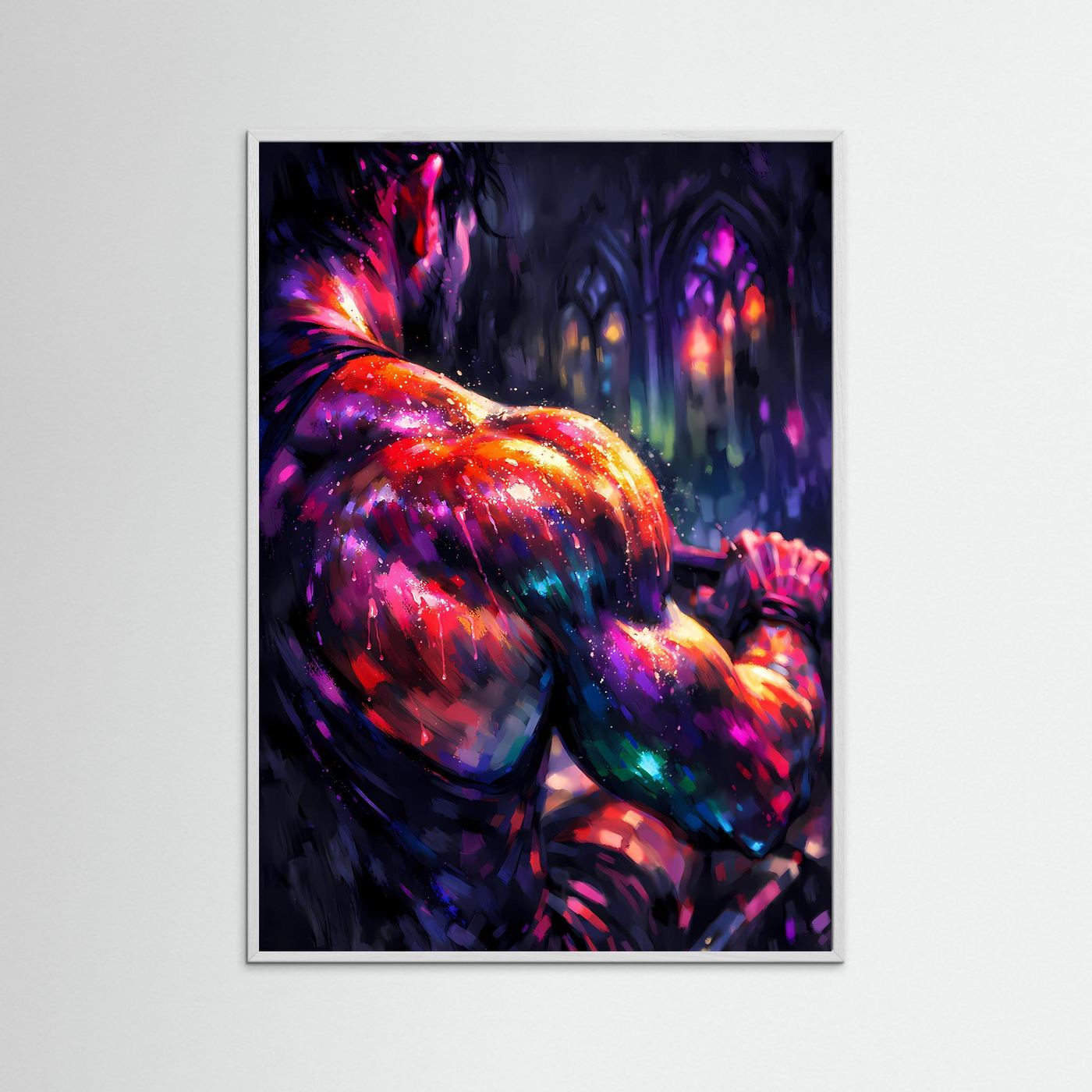 Fokus & Stärke | Abstraktes Bodybuilding Poster der Rückenmuskulatur in Neonfarben | Modernes Kunstposter Hochformat