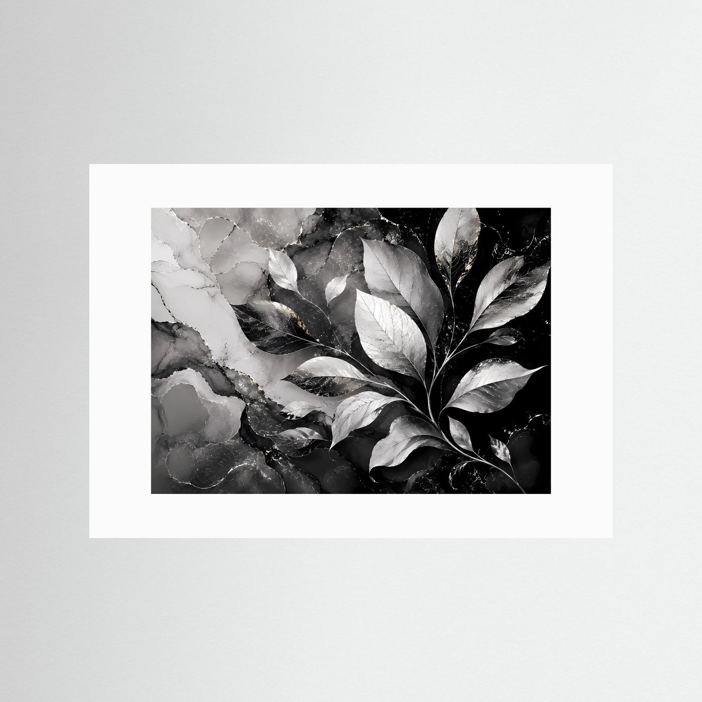 Schwarz Weiß Blätter Poster | Botanische Wandkunst | Abstrakte Natur Blätter Modernes Wandbild