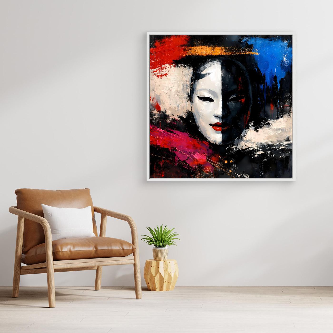 Leinwand Geisha-Maske im Pop-Art-Stil | Modernes Abstraktes Wandbild