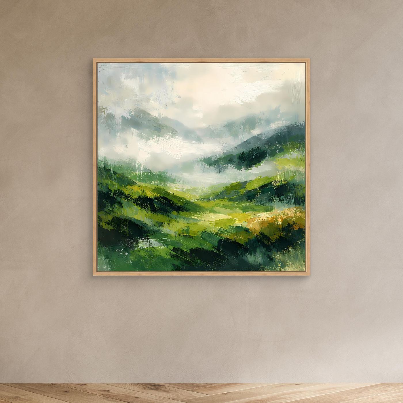 Leinwand Abstraktes Hügellandschaft Gemälde | Modernes Grünes Tal Wandbild Natur