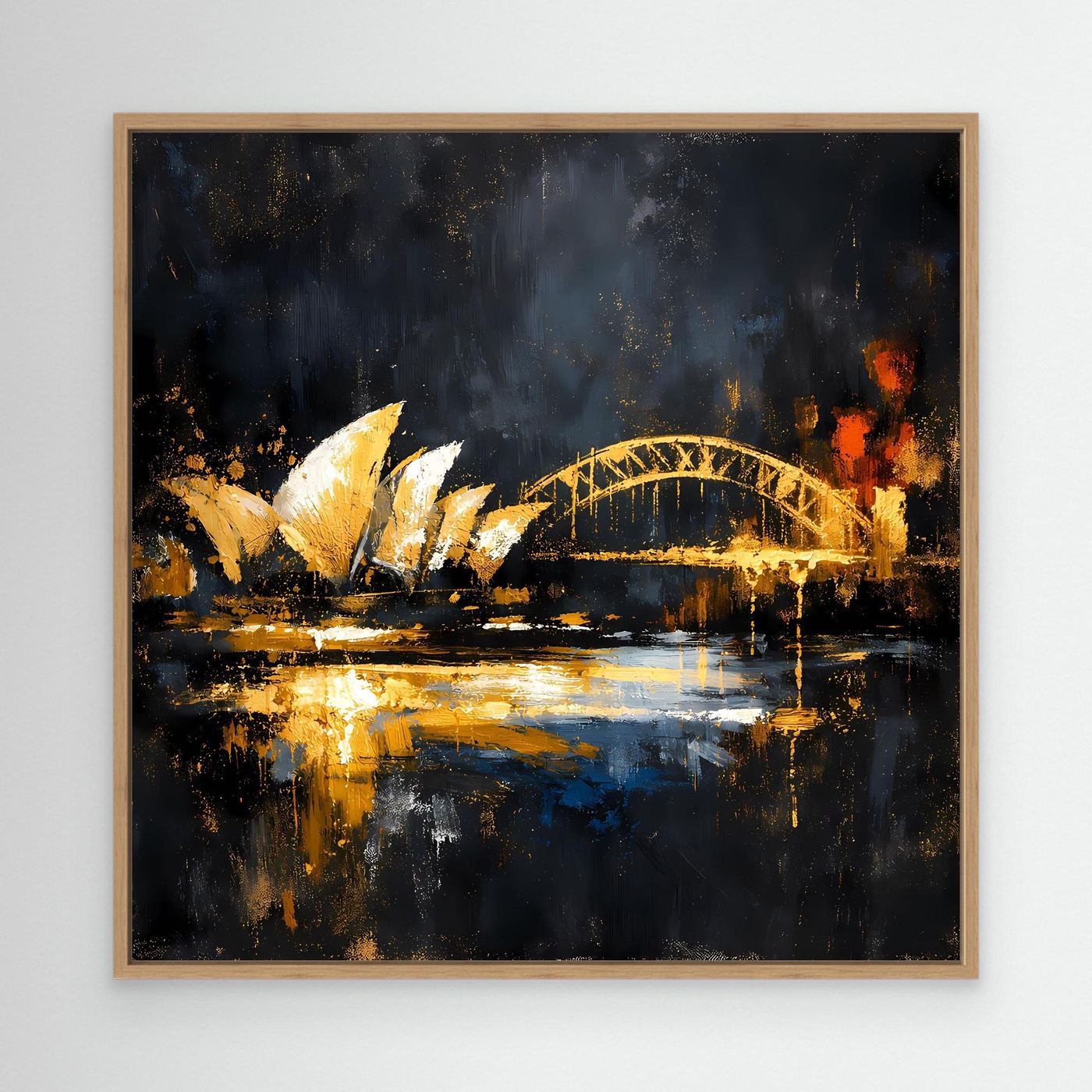 Leinwand Goldene Skyline von Sydney bei Nacht | Modernes Australien Wandbild