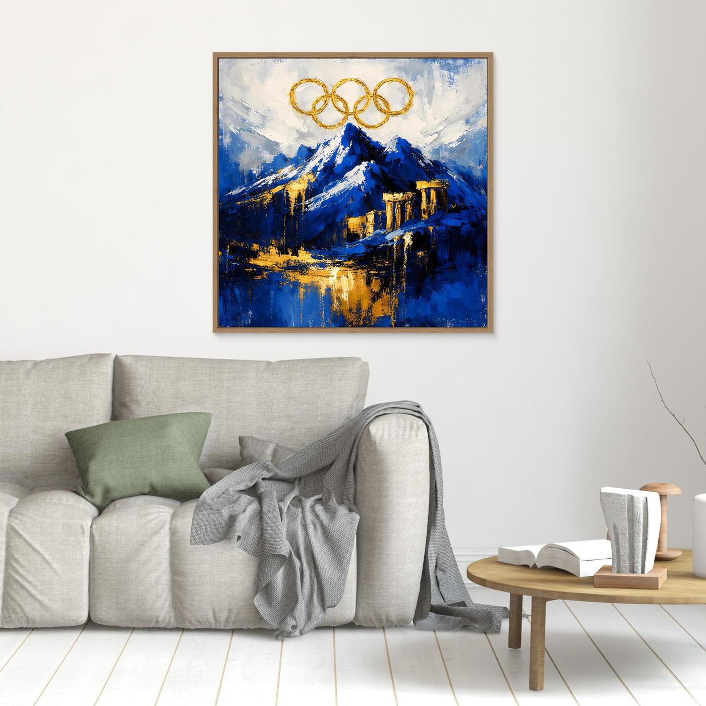 Leinwand Olympischer Geist am Mount Olympus | Abstraktes Berge Wandbild Gold Blau