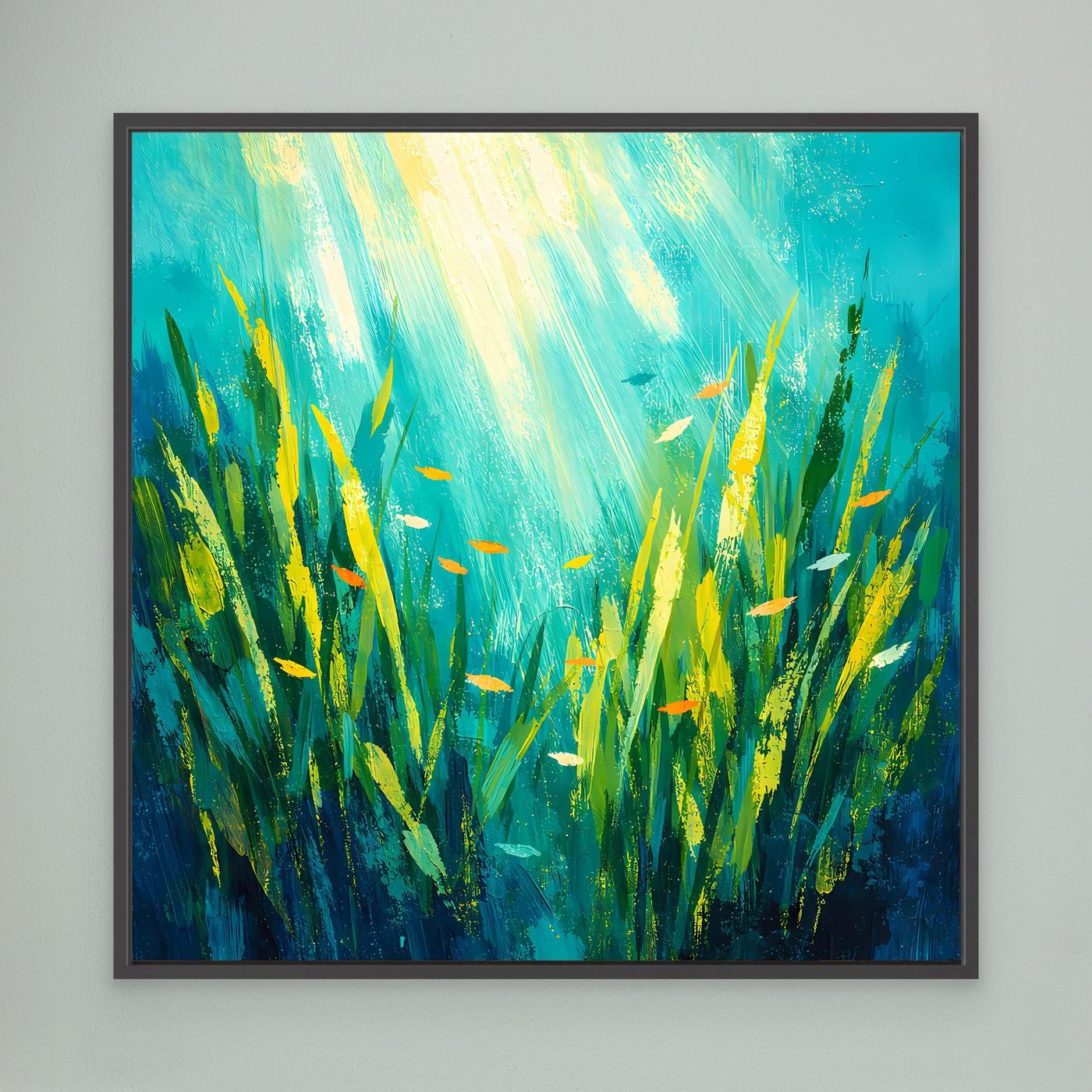 Leinwand Lichtdurchfluteter Algenwald unter Wasser | Abstraktes Ozean Wandbild