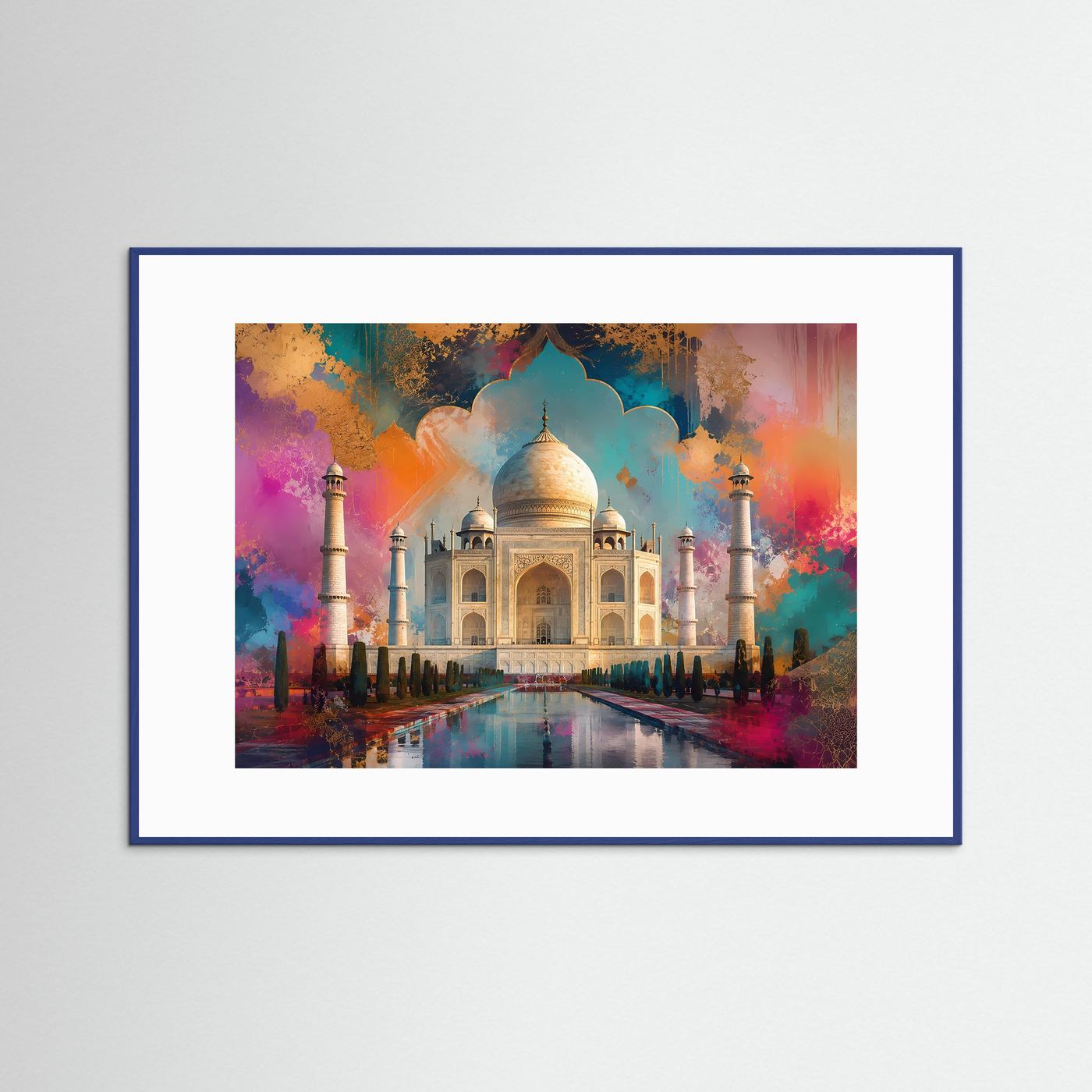 Taj Mahal in leuchtenden Farben | Abstrakte Indien Kunst in Türkis, Pink & Gold