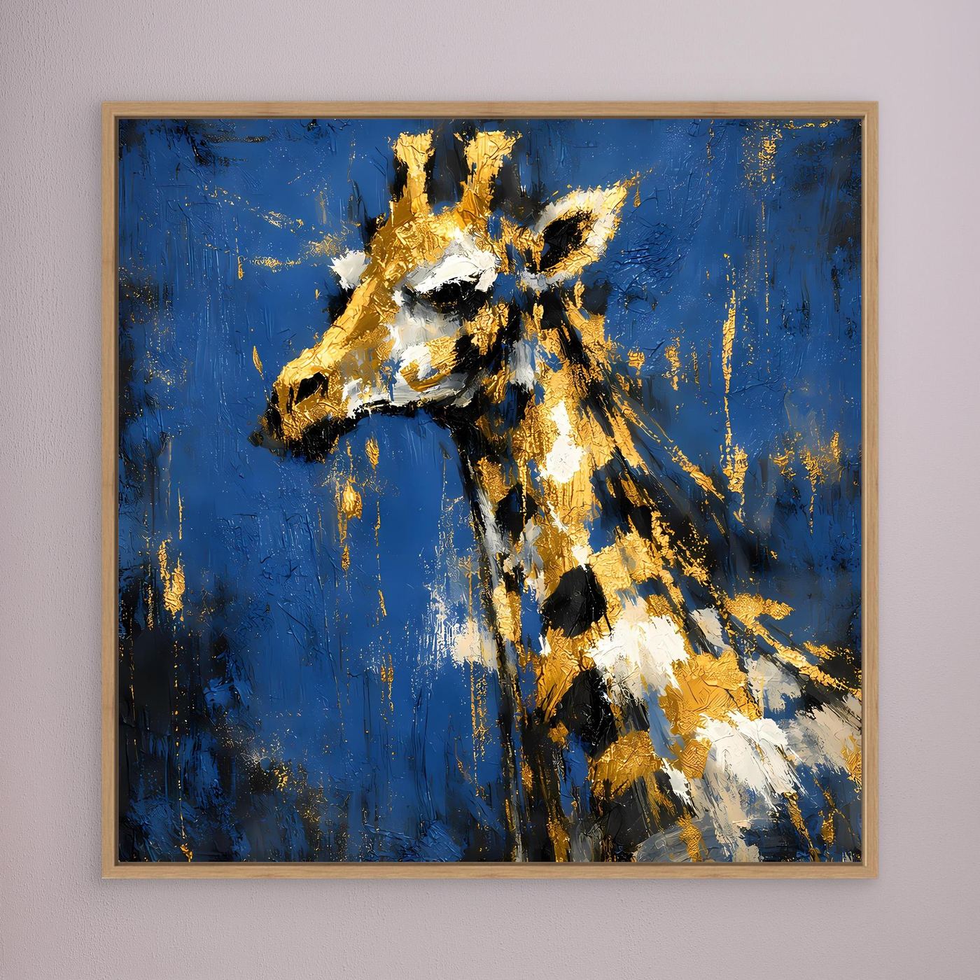 Leinwand Elegante Giraffe in Gold und Blau | Abstraktes Tier Wandbild