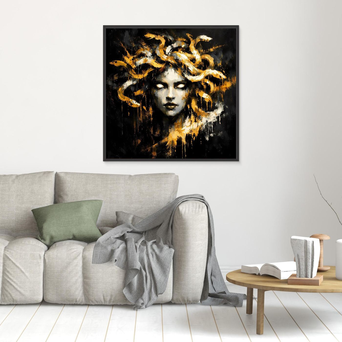 Leinwand Goldene Medusa Gorgone | Abstraktes Mythologie Wandbild Modern