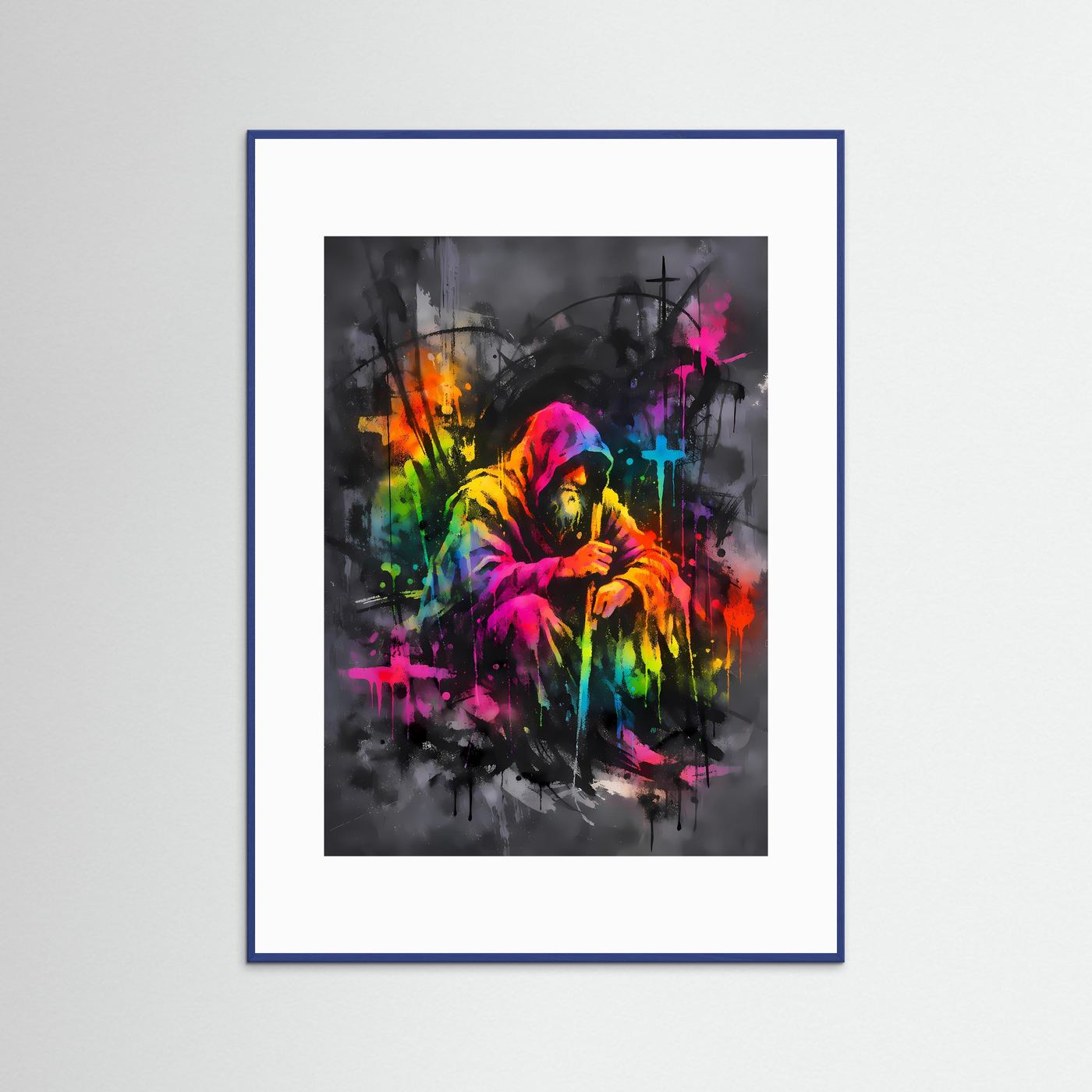 The Neon Hermit | Luxuriöses Mystik Poster Bunt & Dunkel | Abstraktes Magier Kunstposter Hochformat