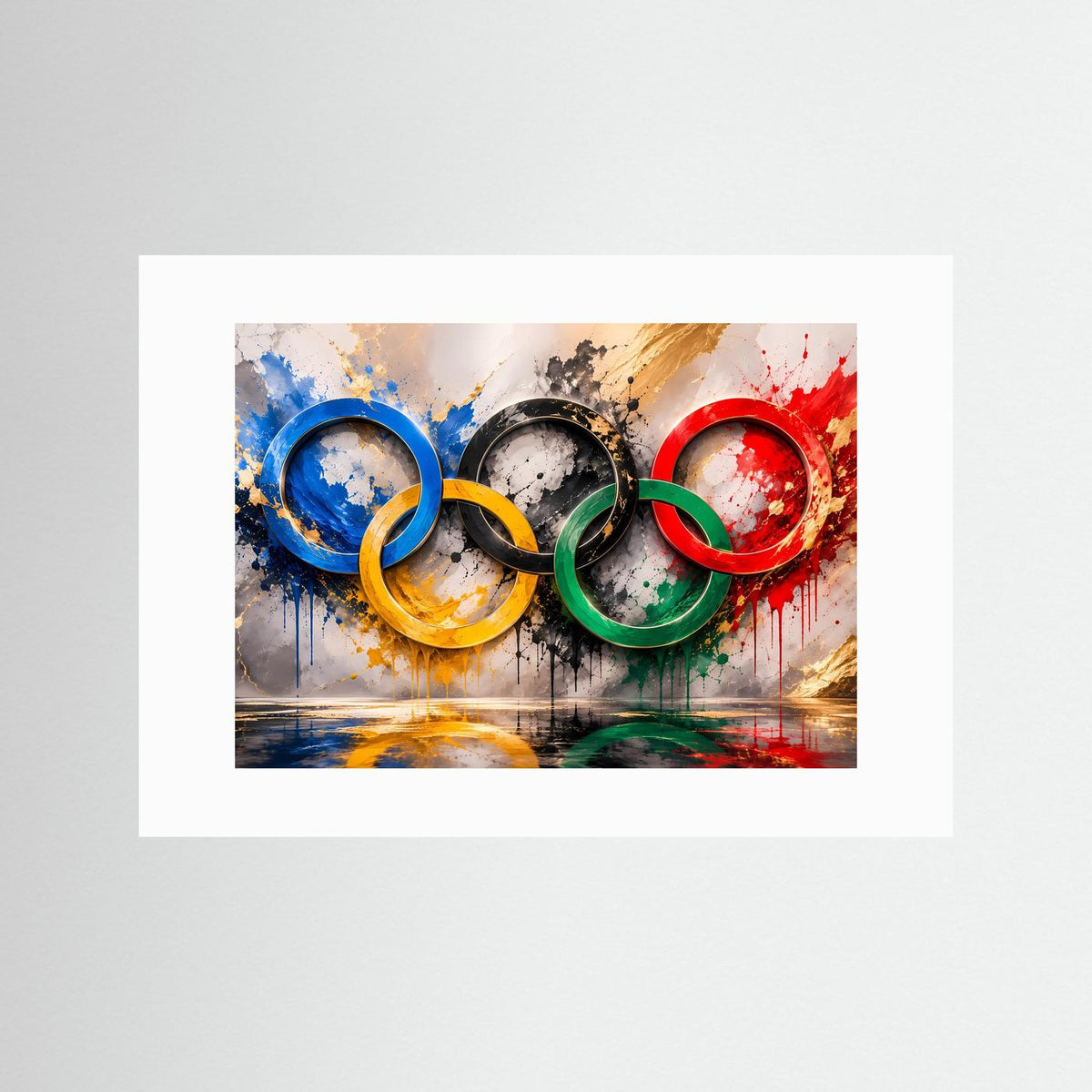 Poster im Querformat ohne Rahmen: abstrakte olympische Ringe in Blau, Gelb, Grün und Rot