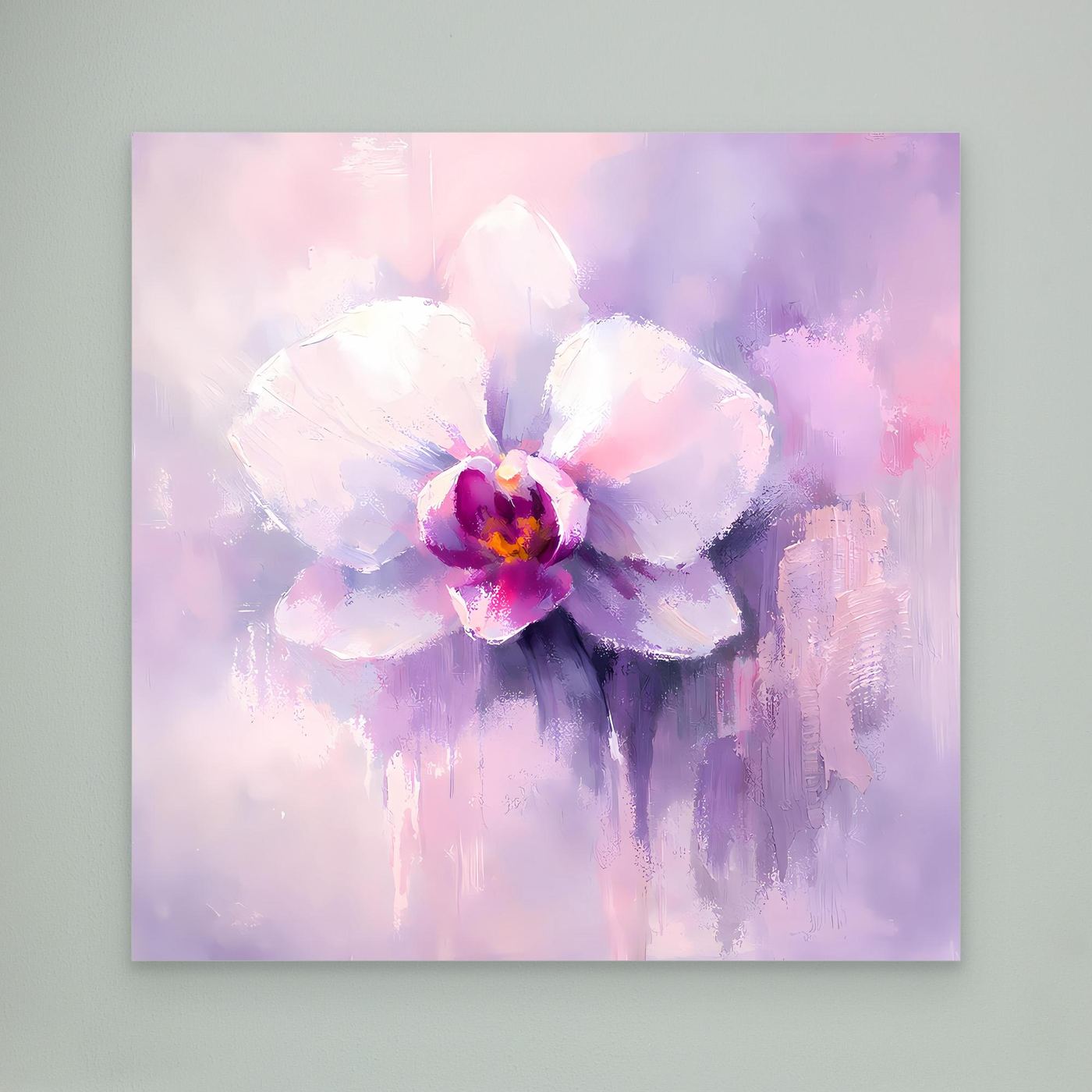 Leinwand Abstraktes Orchideen Blütenbild | Modernes Wandbild Weiß Violett Pink