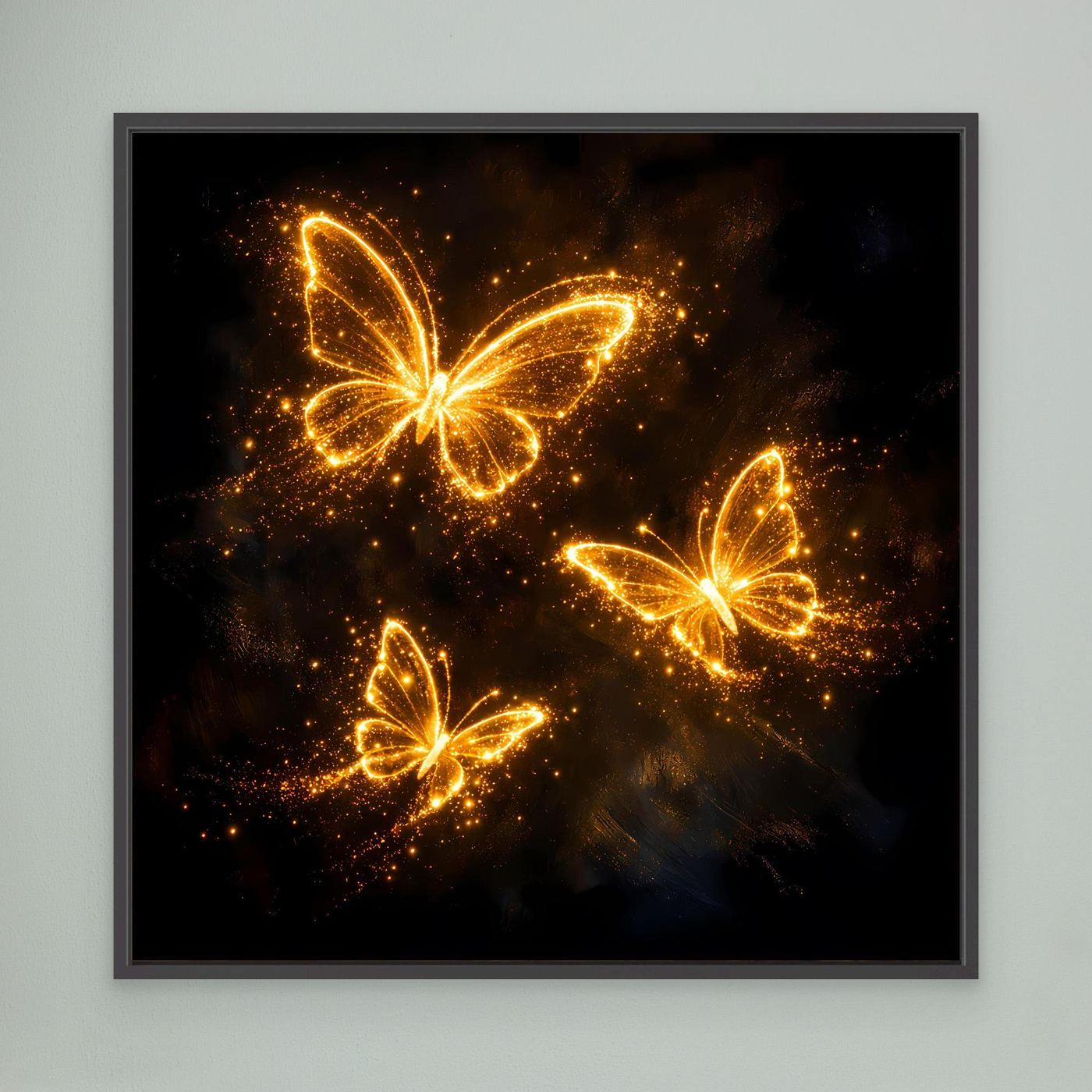 Premium Leinwand Leuchtende Schmetterlinge in Gold | Elegantes Fantasy Wandbild abstrakt