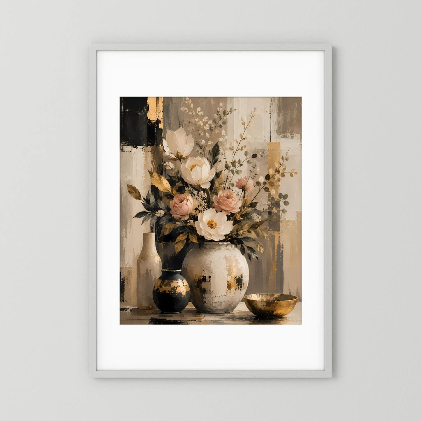 Eleganter Blumenstrauß | Creme Rosa Gold Stillleben | Poster Hochformat