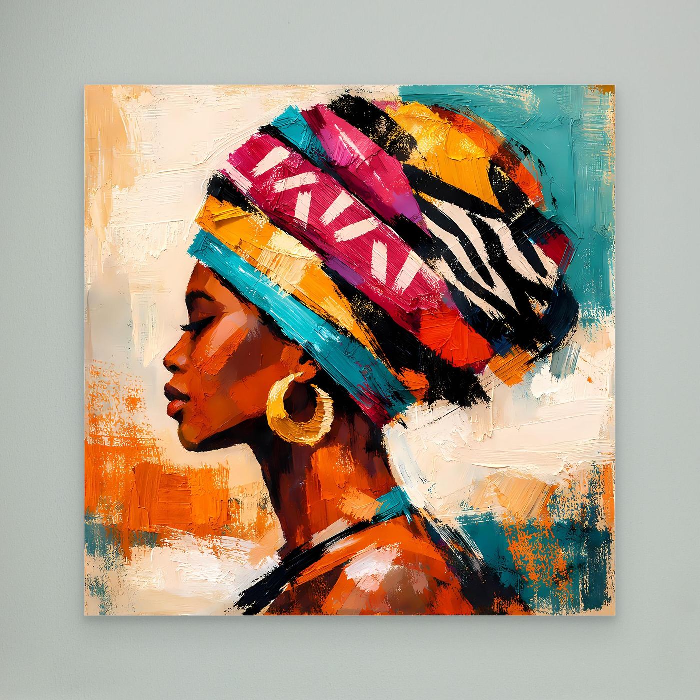 Leinwand Afrikanische Schönheit mit Kopftuch | Abstraktes Modern Art Porträt Wandbild