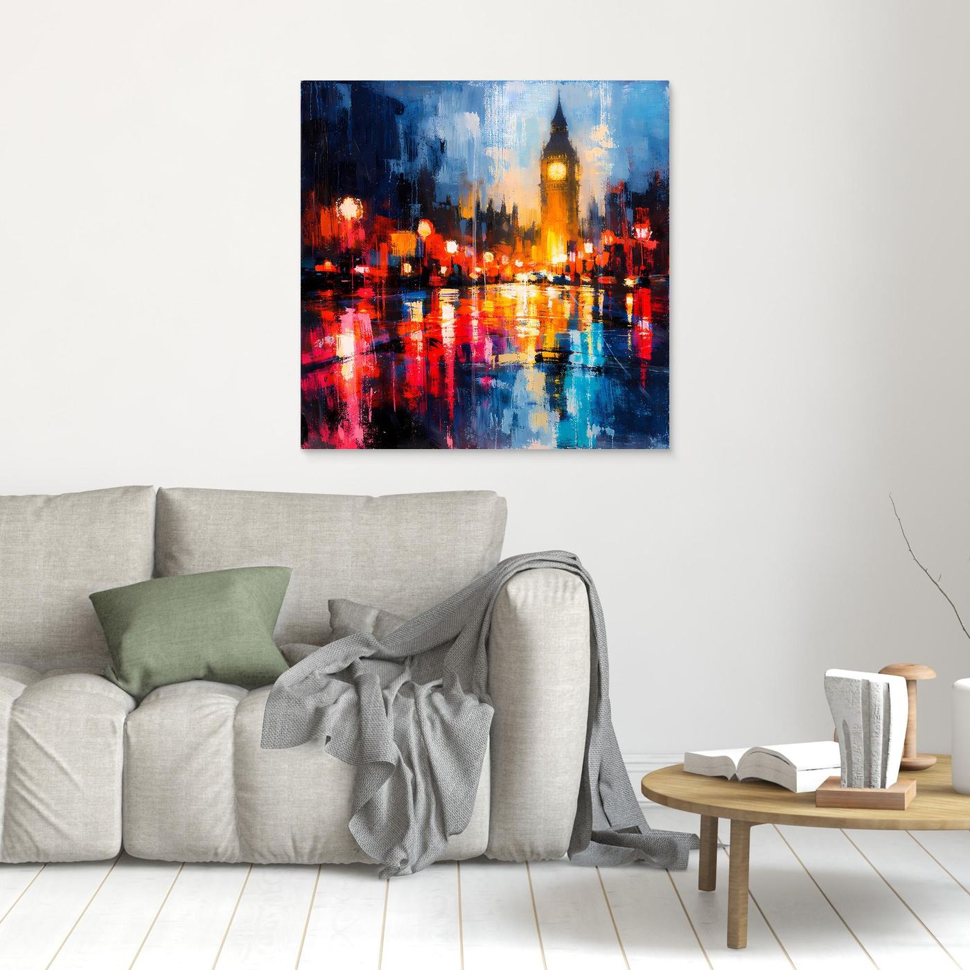Leinwand Abstraktes Big Ben London Gemälde | Modernes Urbanes Wandbild bei Nacht