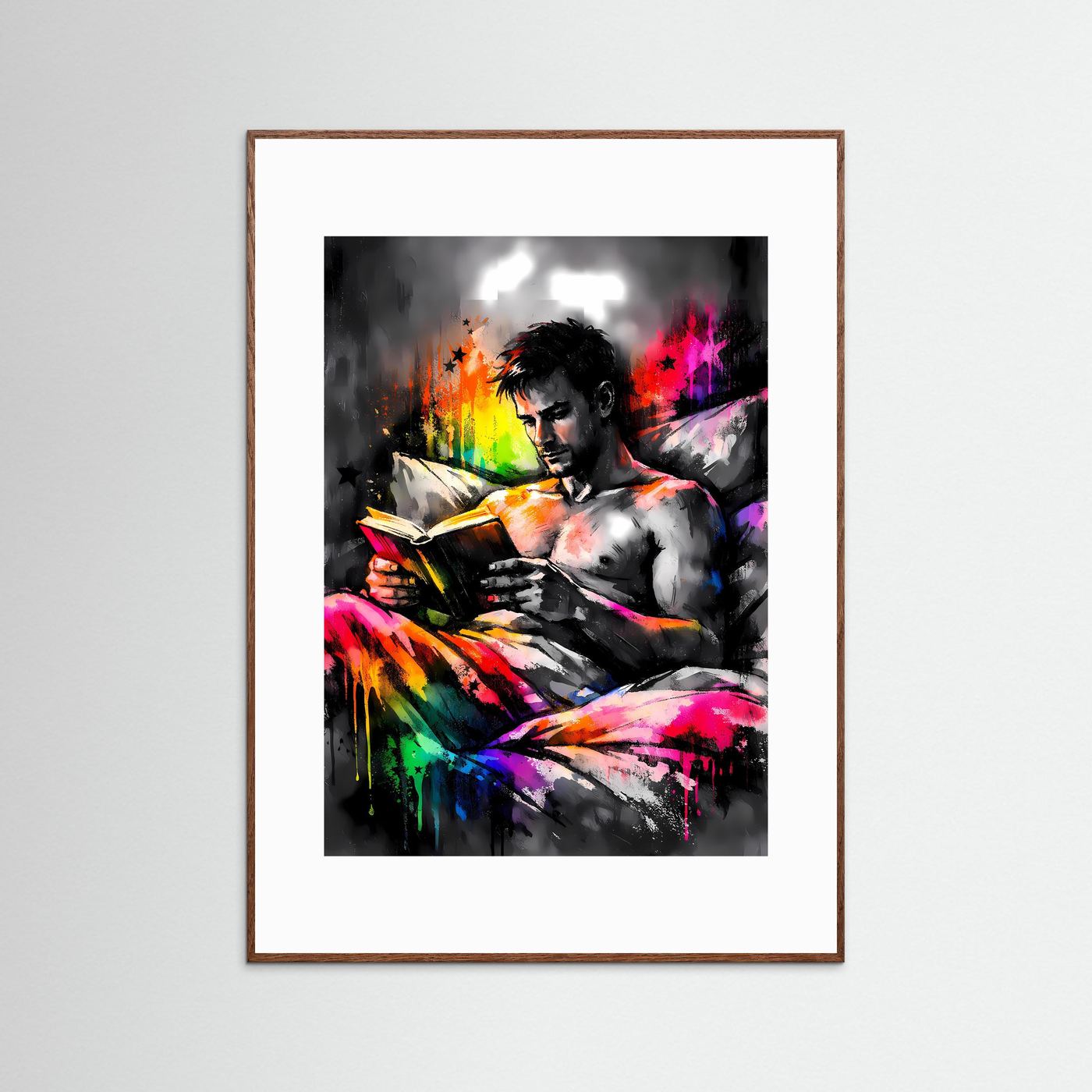 Die Kunst des Wissens | Abstraktes Lese-Poster mit männlicher Silhouette & Regenbogen-Farben | Modernes Pop-Art Kunstposter Hochformat