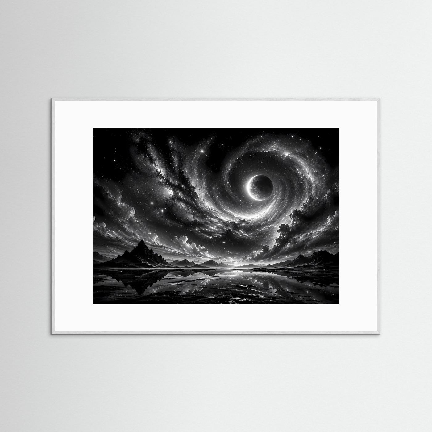 Schwarz Weiß Weltall Poster | Kosmisches Universum Wandbild | Abstrakte Galaxie Modern | Monochrome Wandkunst