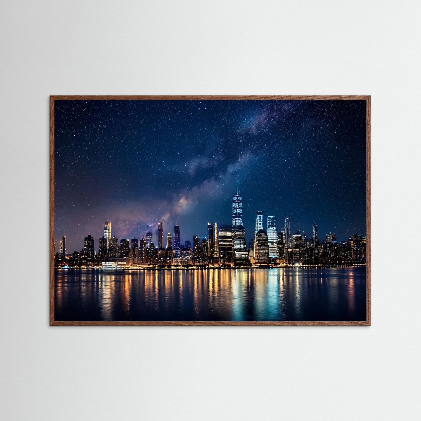 Majestätische Skyline von New York unter Sternenhimmel | Metropole & Milchstraße Poster Querformat