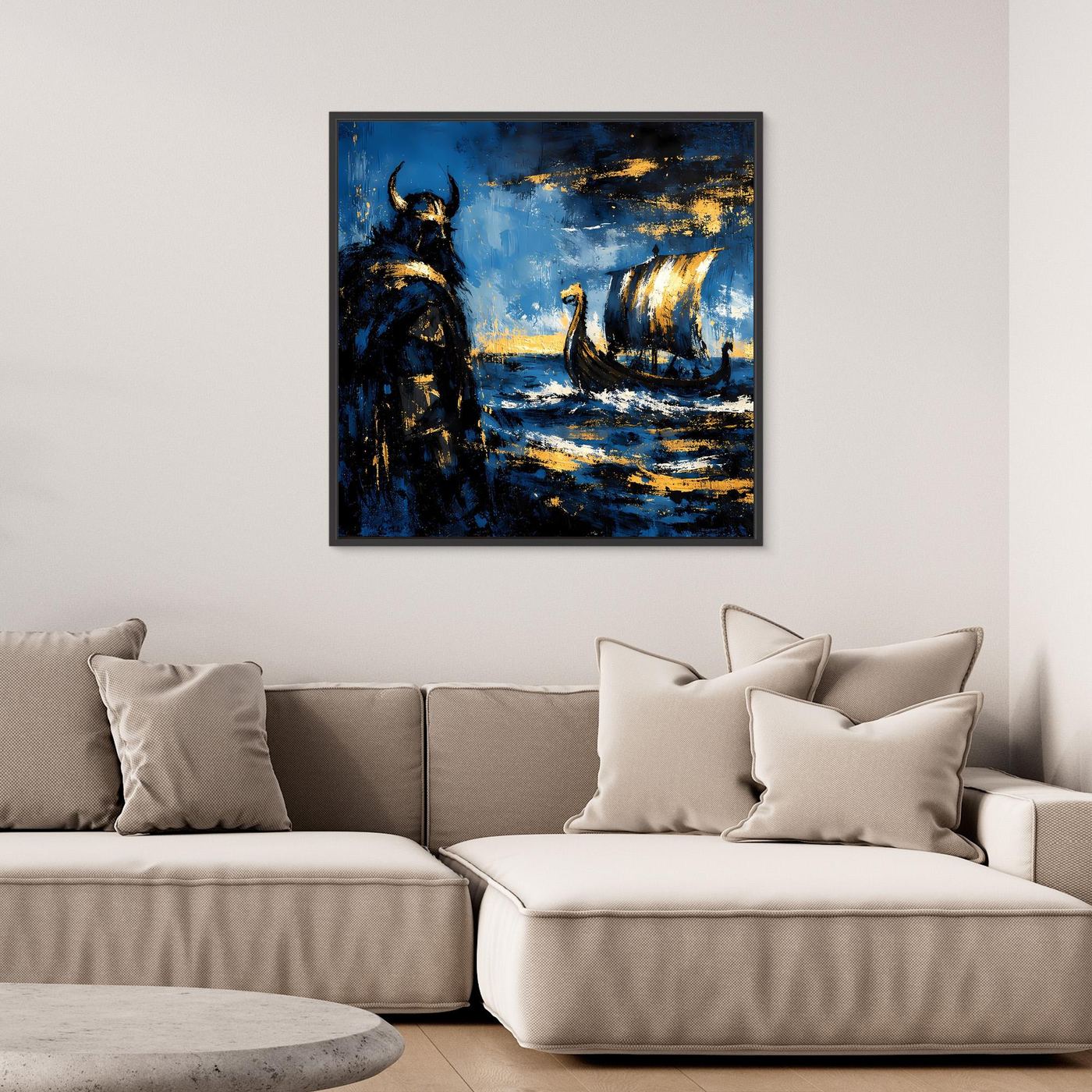 Leinwand Mythischer Wikinger und Langschiff | Abstraktes Nordisches Wandbild
