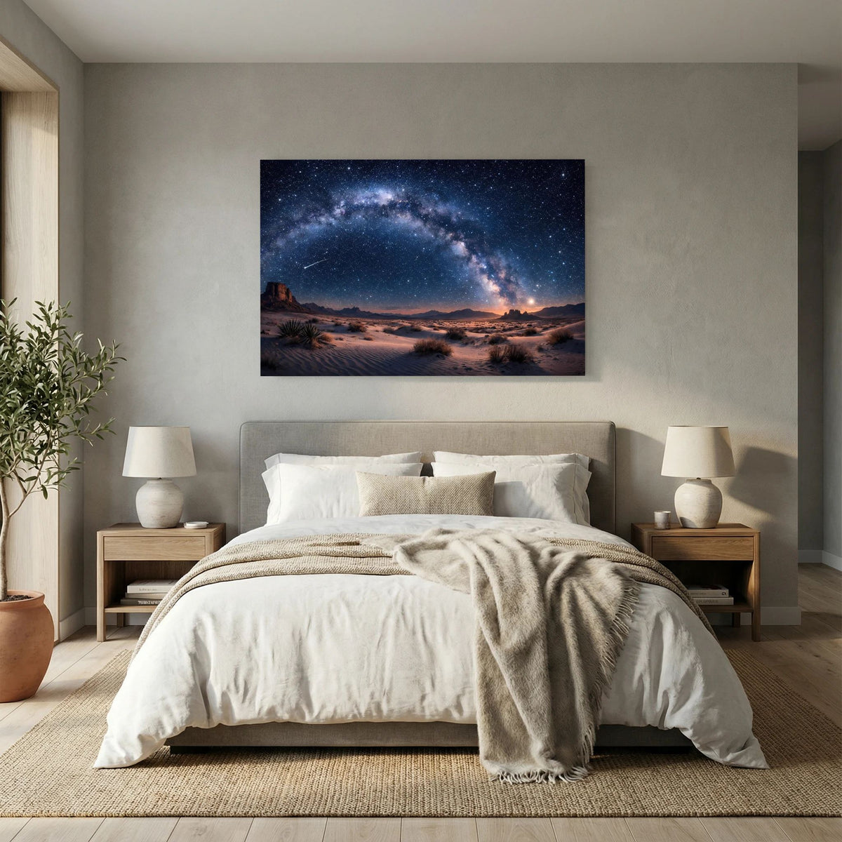 Wandbild im Querformat: Milchstraße über Dünenlandschaft im Sternenlicht.