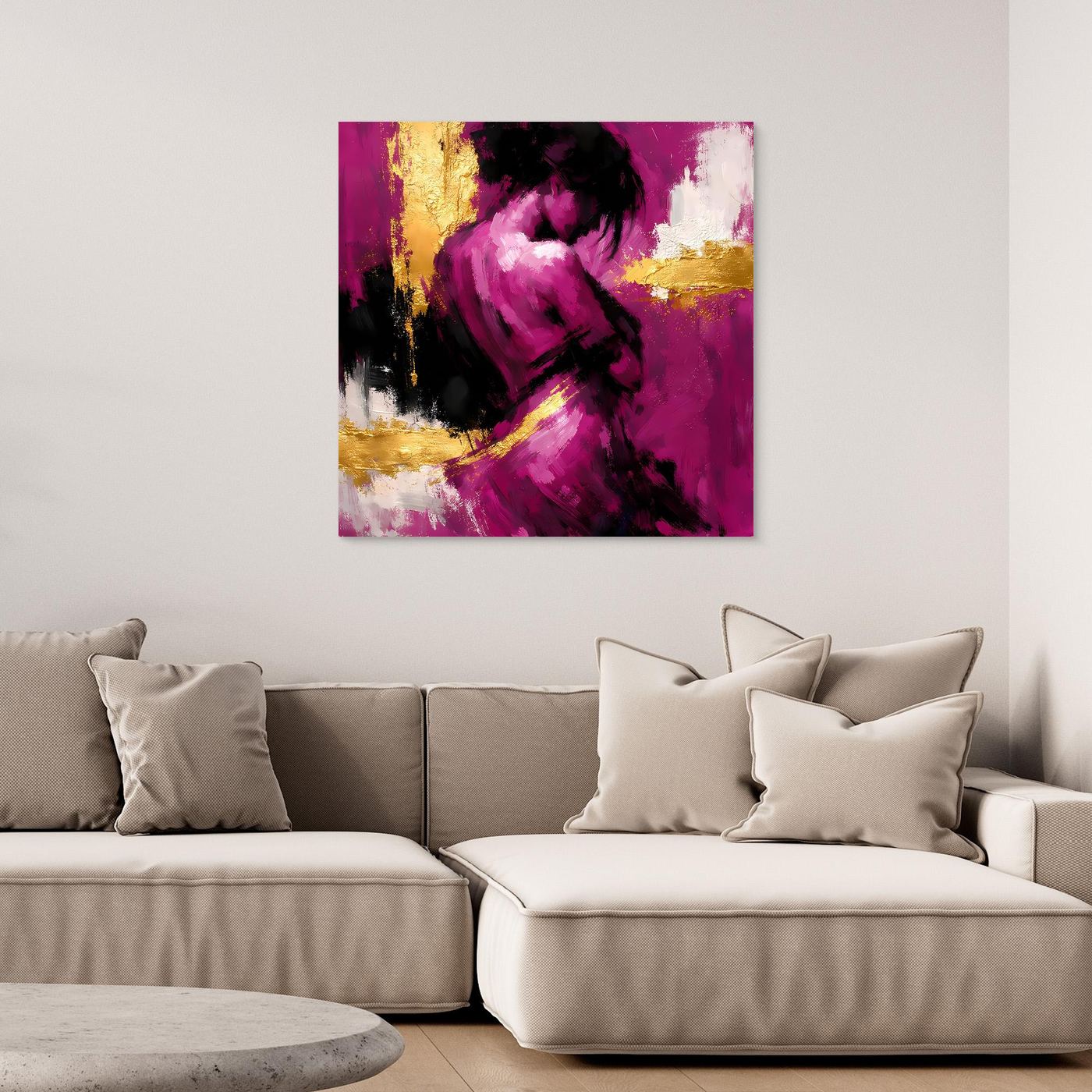 Leinwand Elegante Silhouette in Magenta | Abstraktes Frauengestalt Wandbild Gold