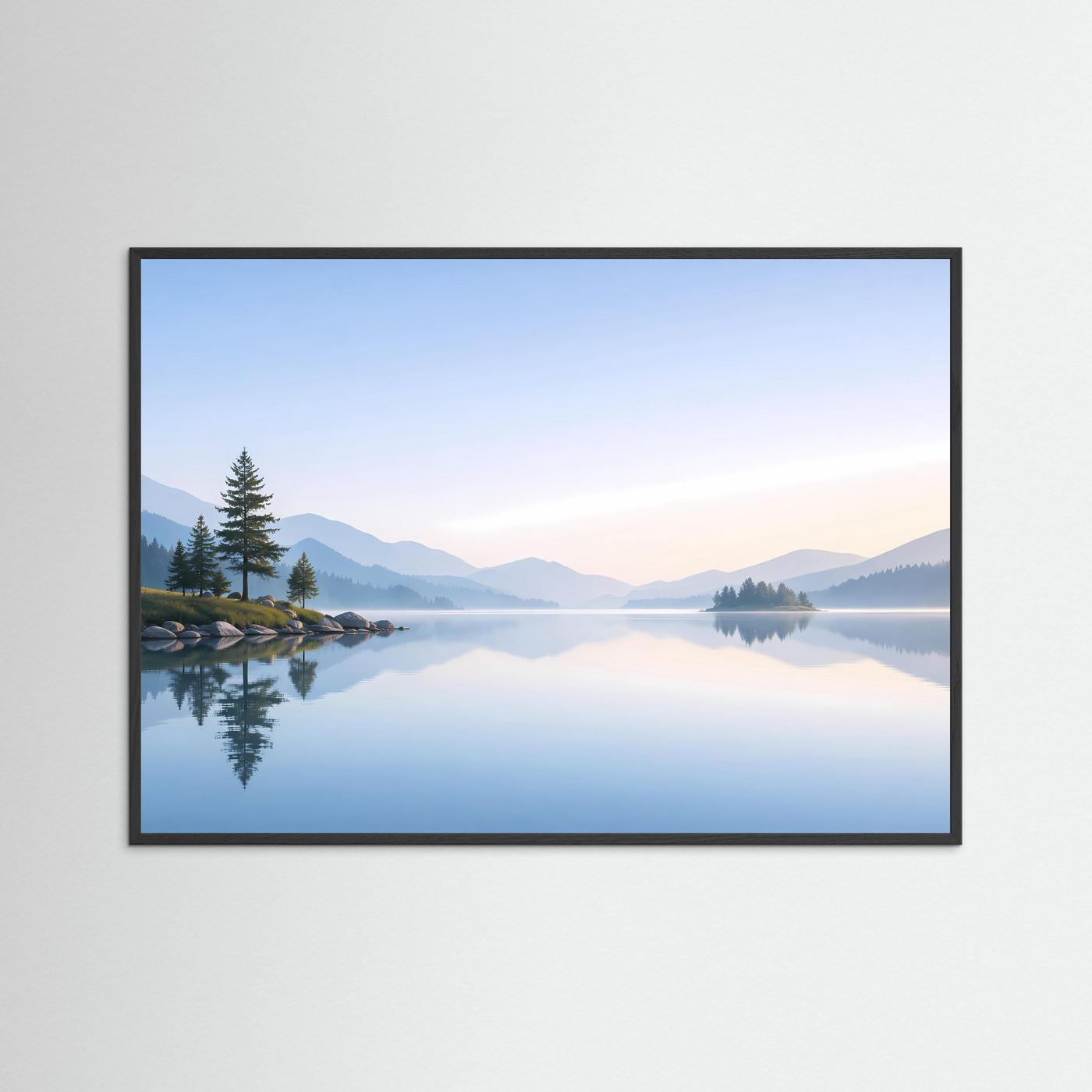 Minimalistischer Bergsee im Morgenlicht | Spiegelung Panorama Poster Querformat